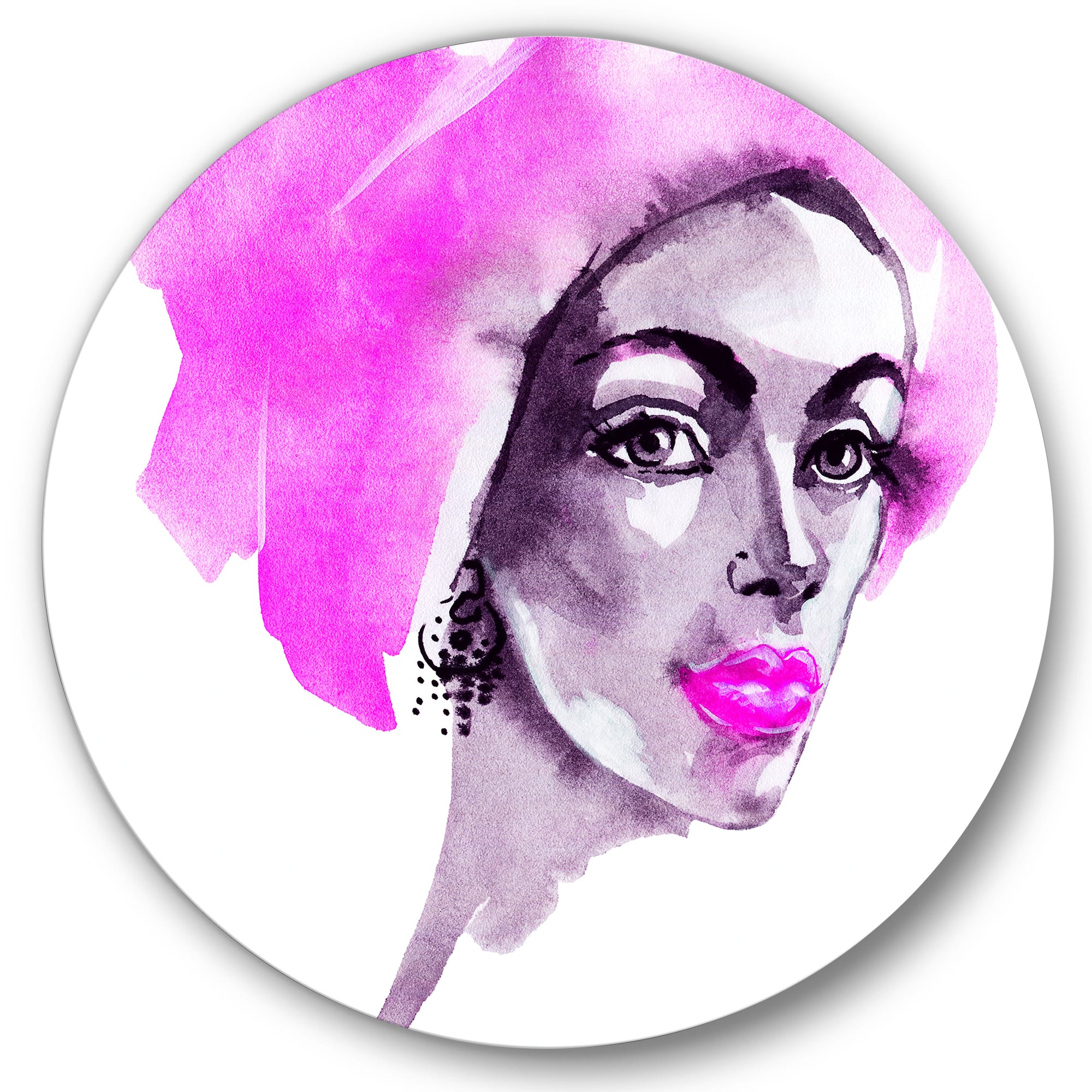 Designart - Afro American Woman Fashion Portrait - Modern Metal Circle Wall Art