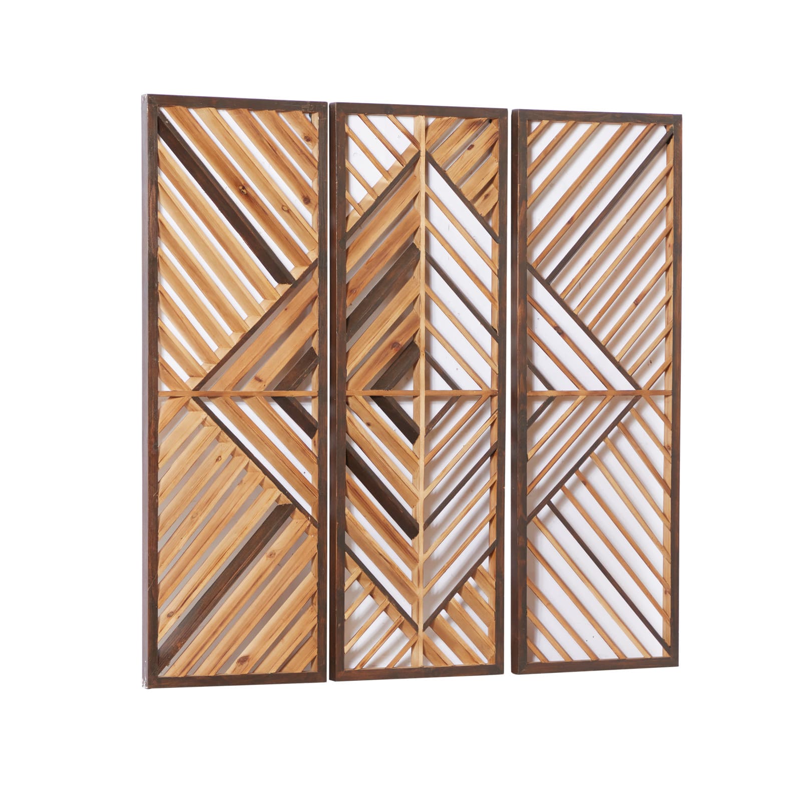 Set of 3 Brown Wood Contemporary Wall Decor 12&#x22;, 35&#x22;