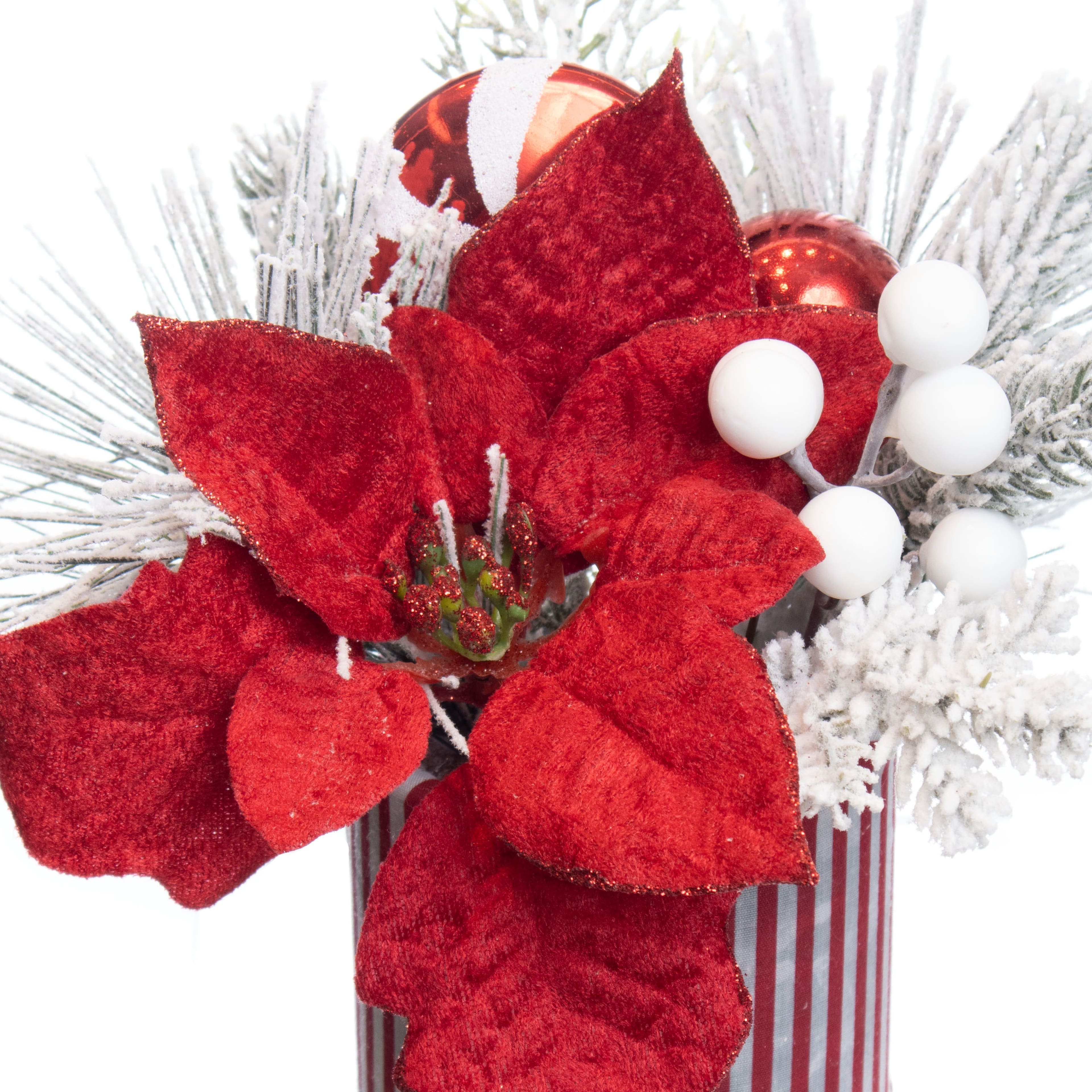 9&#x22; Potted Red Poinsettia &#x26; Snowy Pine with Ornaments by Ashland&#xAE;