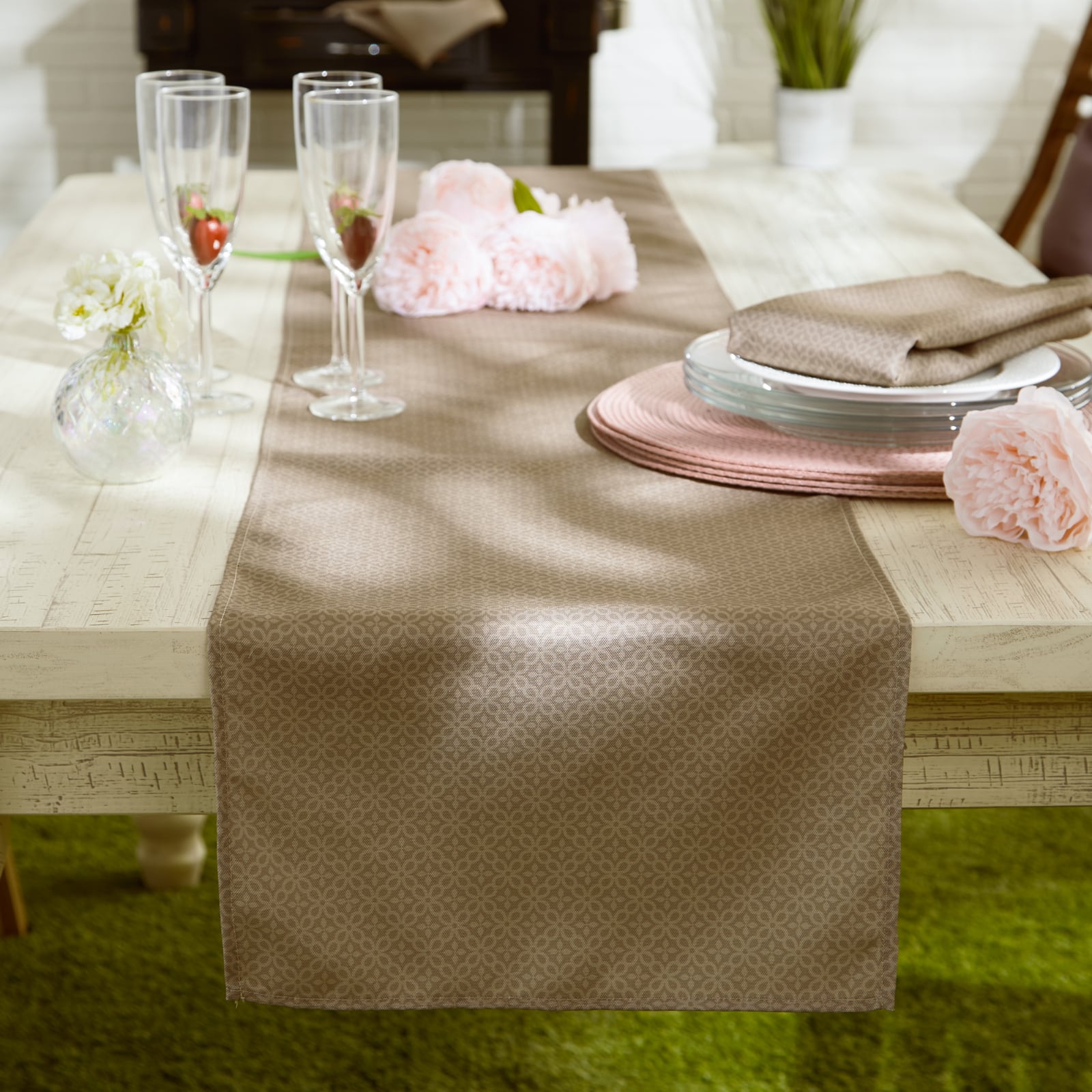 DII&#xAE; 72&#x22; Tonal Lattice Print Outdoor Table Runner