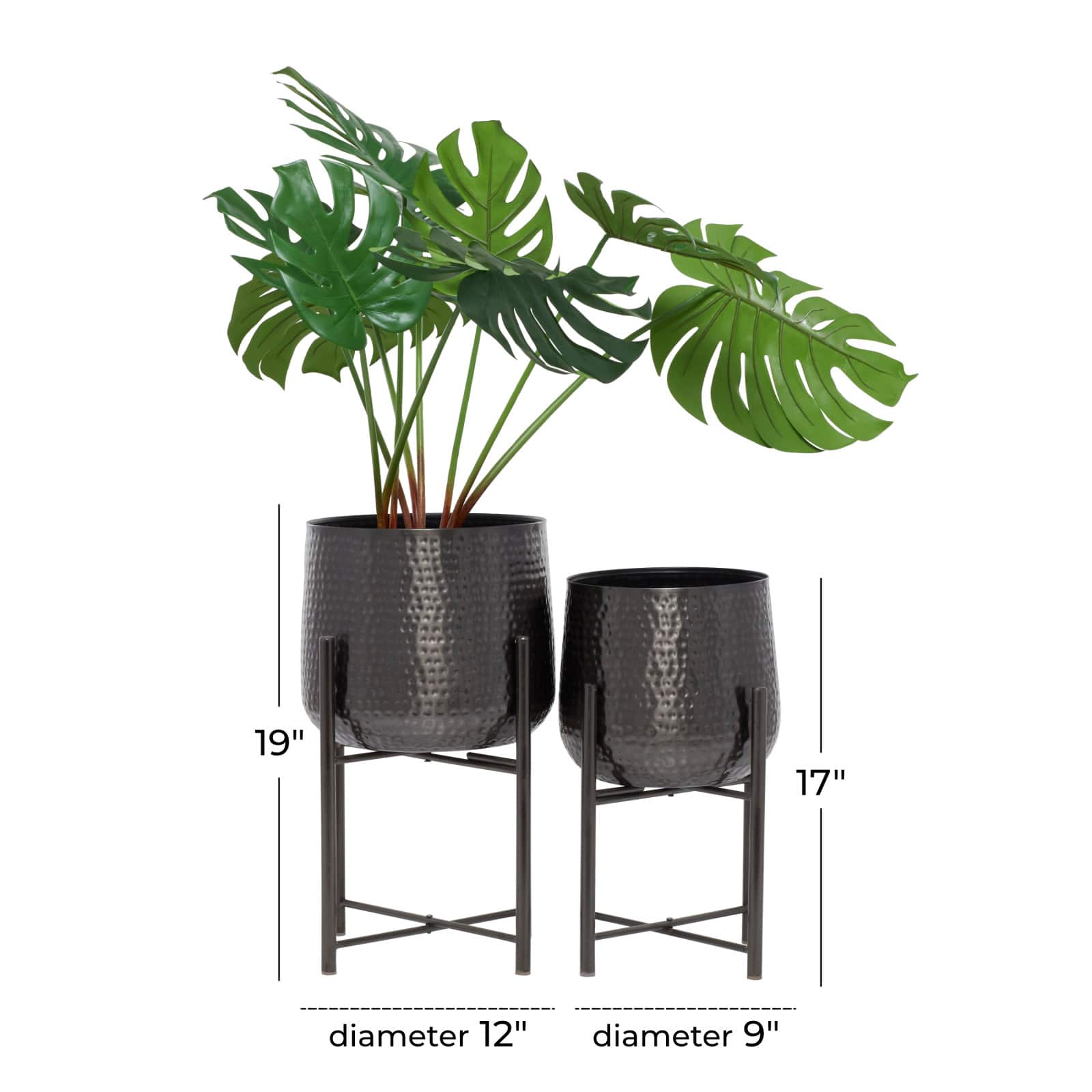 Black Modern Planter, Set of 2" 19", 17"