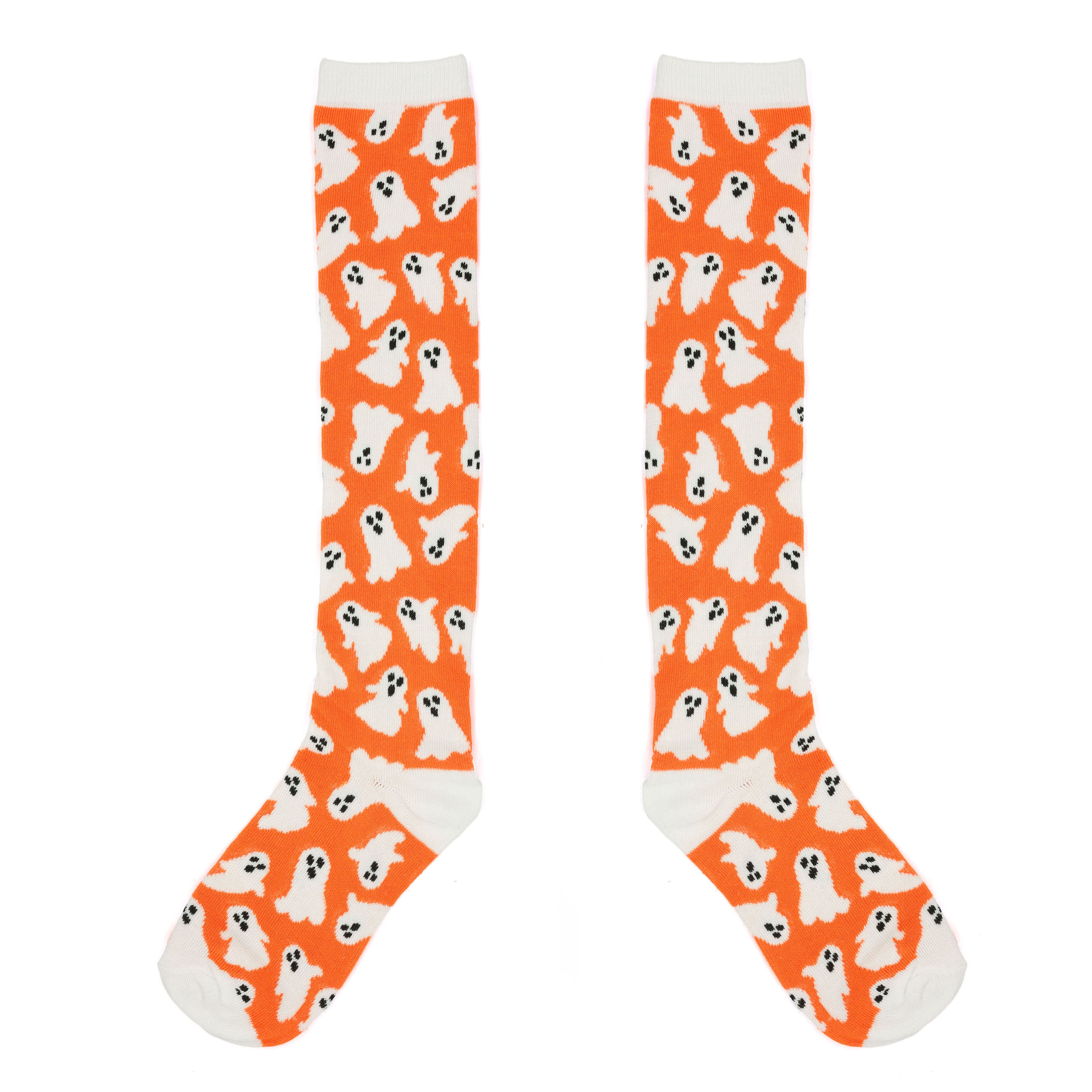 Orange &#x26; White Ghost Adult Knee High Socks by Celebrate It&#x2122;