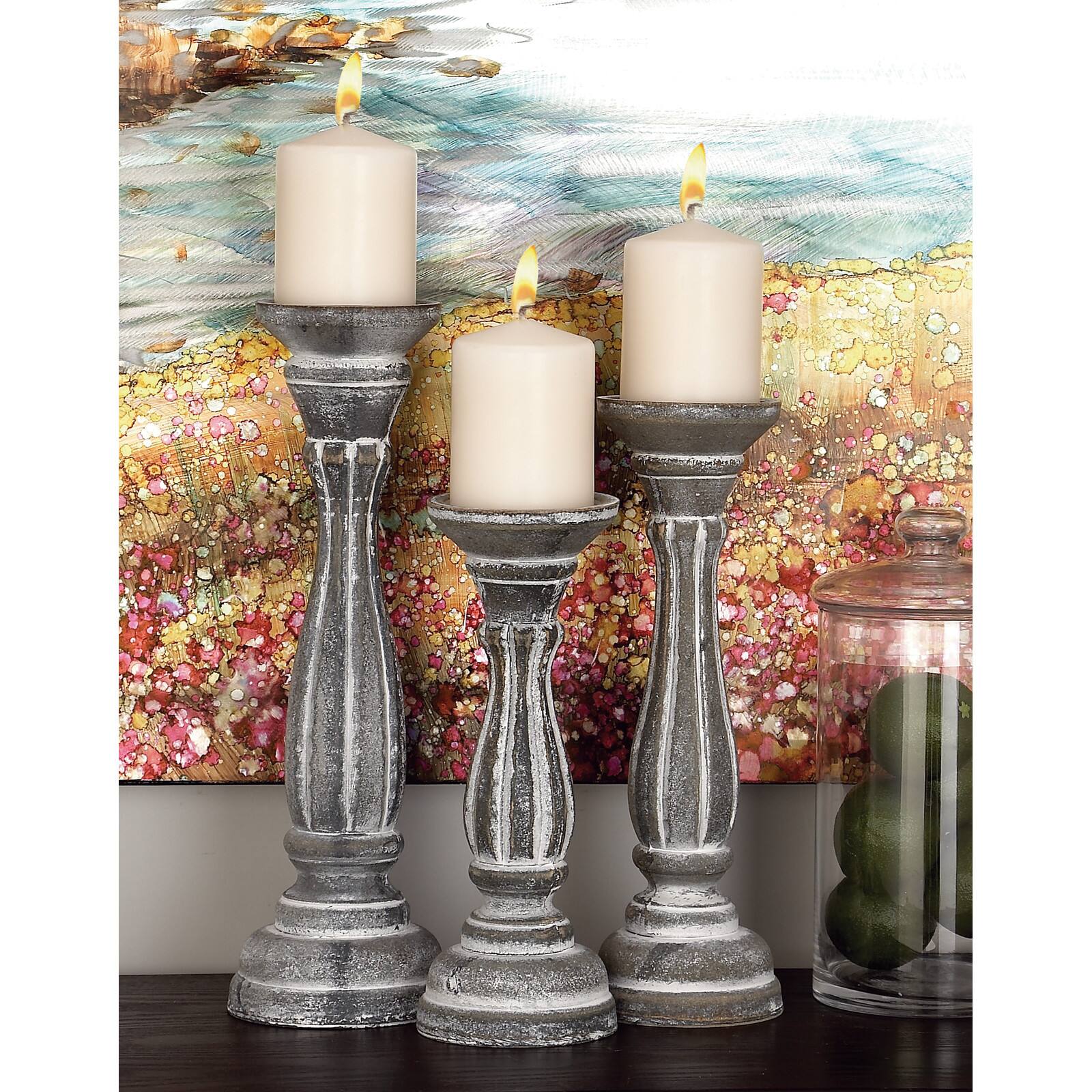 White Distressed Wood Traditional Candle Holder Set, 3ct.