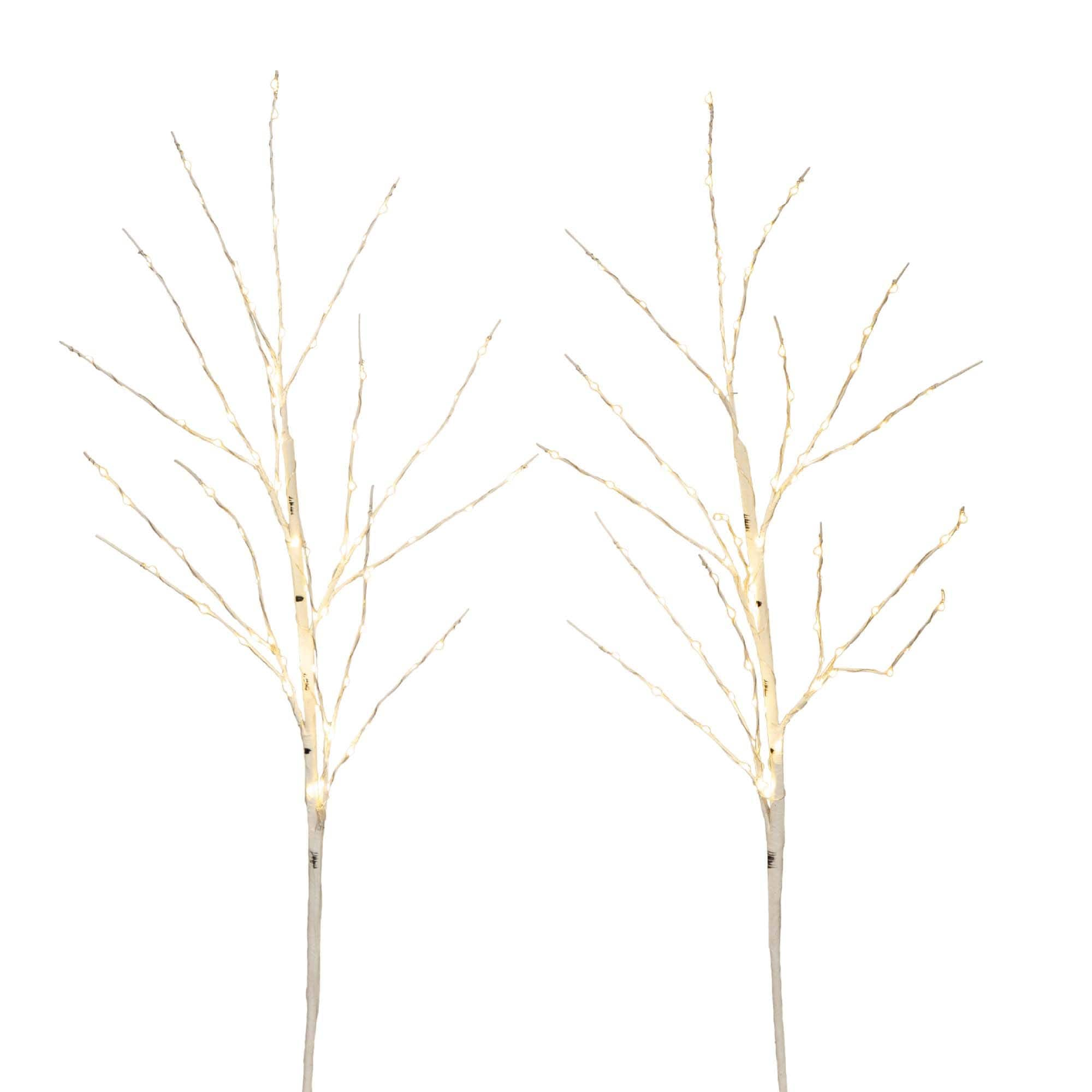 2 Pack 3ft. Pre-Lit Artificial White Birch Branches, Warm White LED Lights