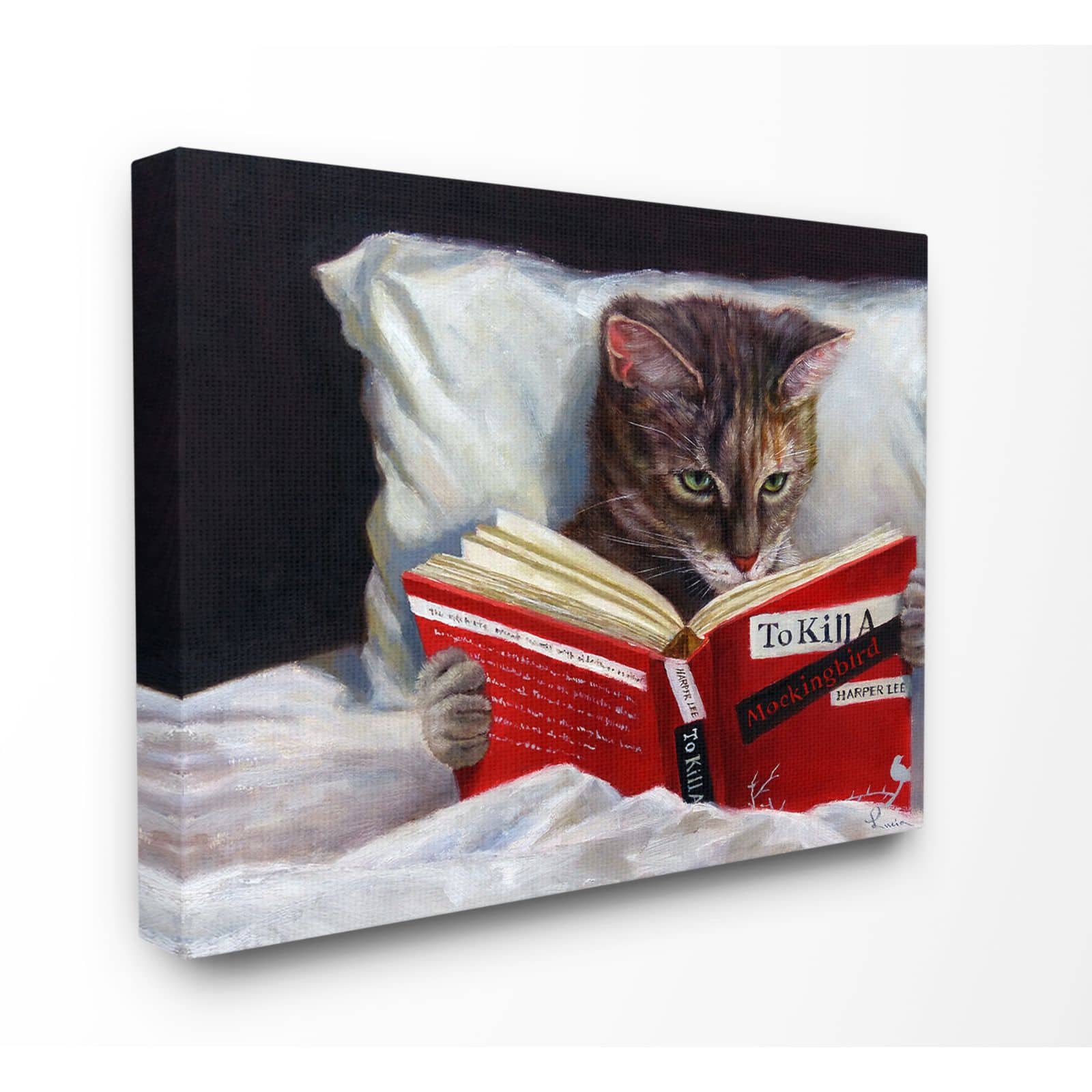 Stupell Industries Cat Reading a Book in Bed Funny Painting Canvas Wall Art  | Michaels, image size:1600x1600