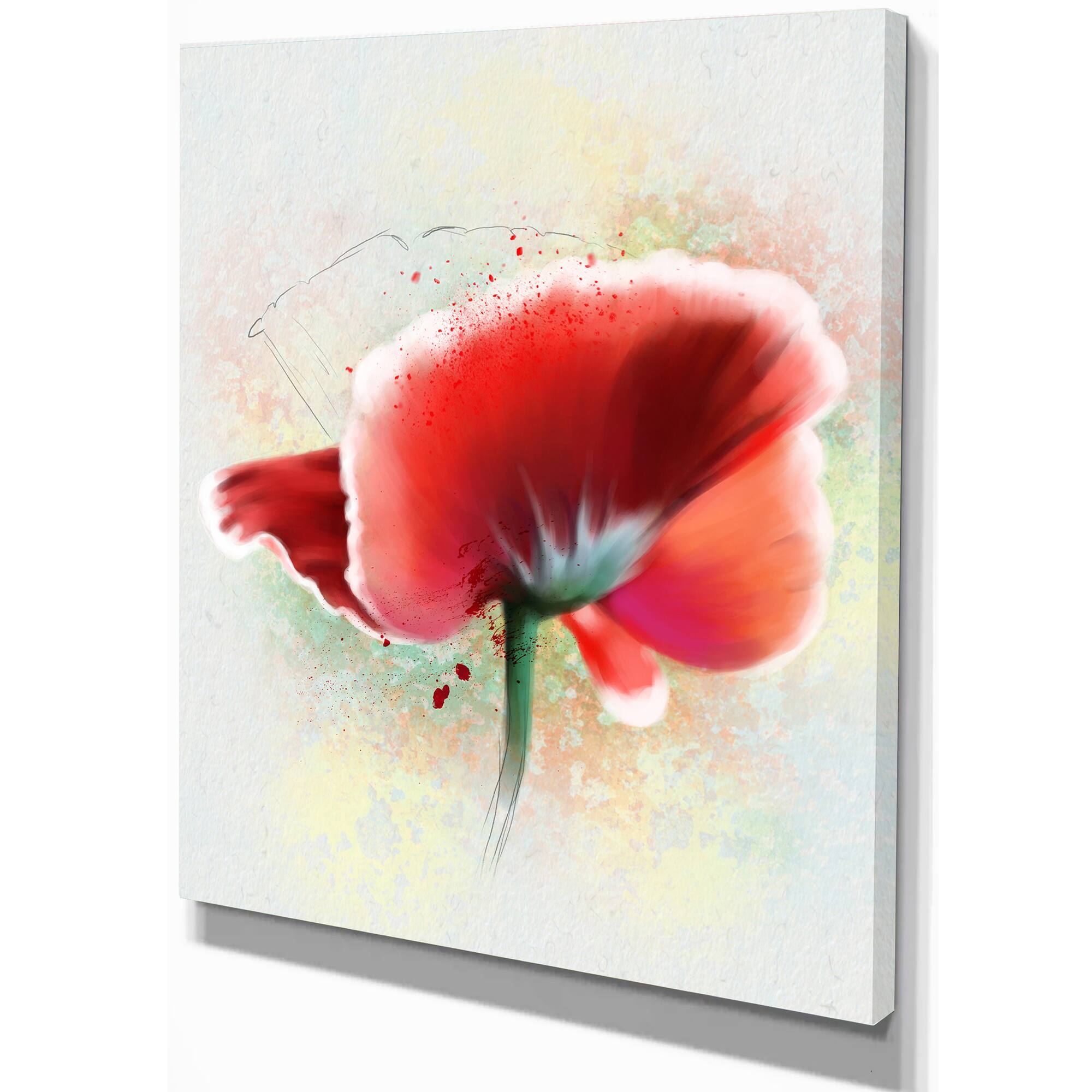 Designart - Beautiful Red Watercolor Poppy - Flowers Canvas Wall Artwork