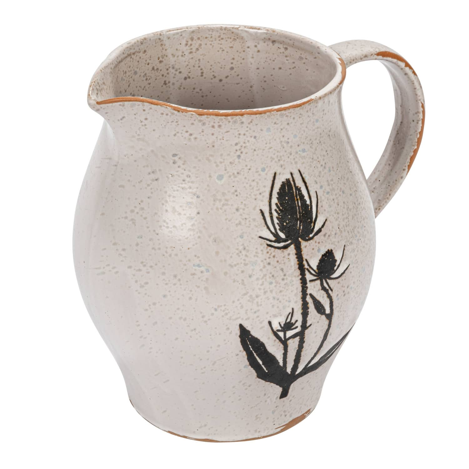 50oz. White &#x26; Black Reactive Glaze Flower Design Debossed Stoneware Pitcher