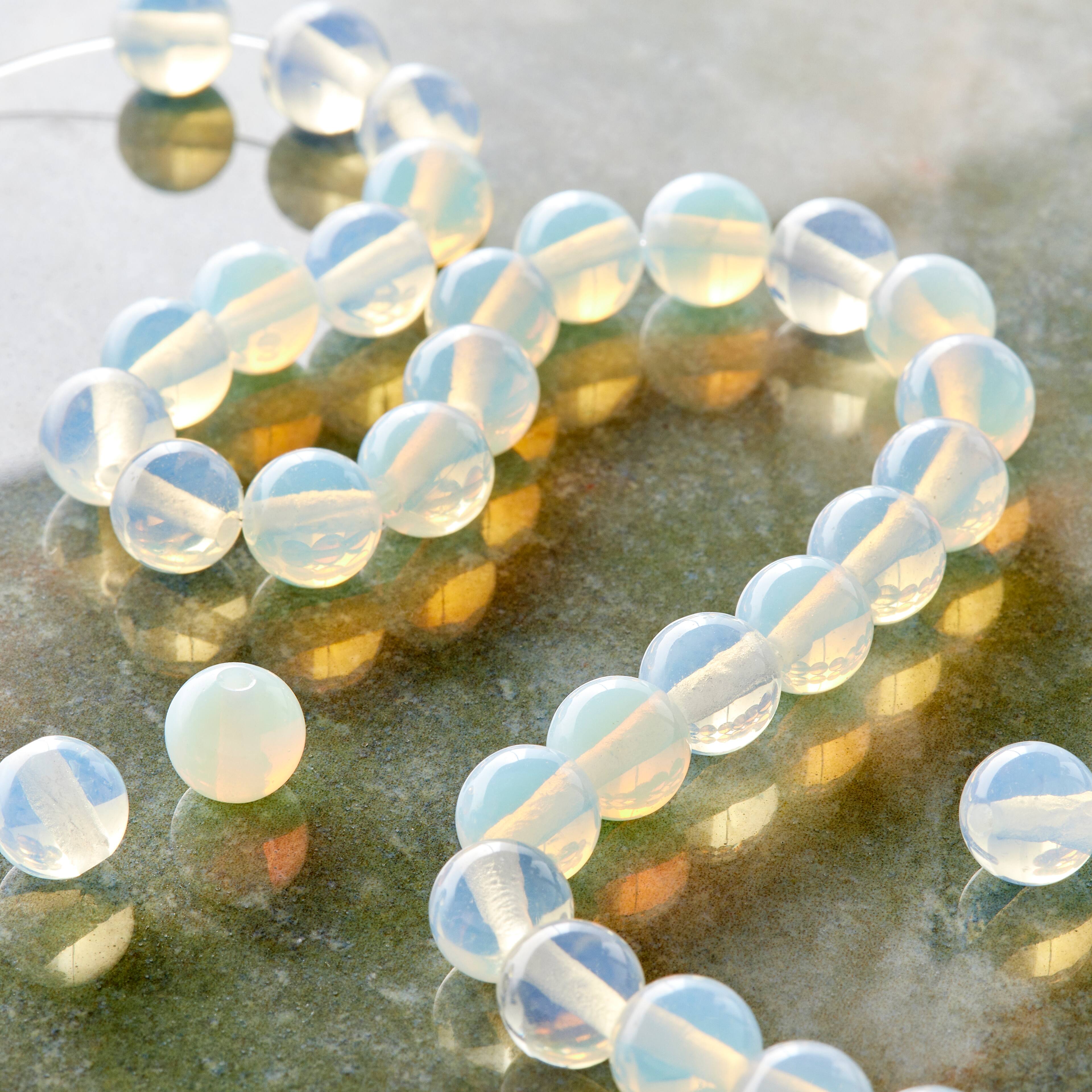 12 Pack: Opal Moonstone Glass Round Beads, 8mm by Bead Landing&#x2122;