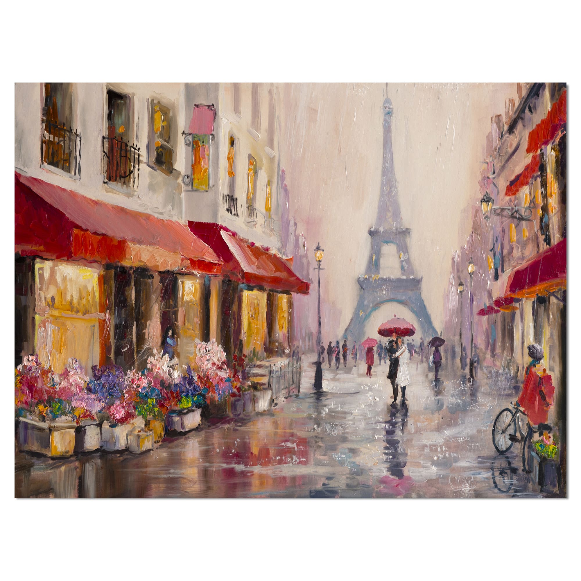 Designart - Lovers in Paris Eiffel Tower - Cityscapes Painting Print on Wrapped Canvas