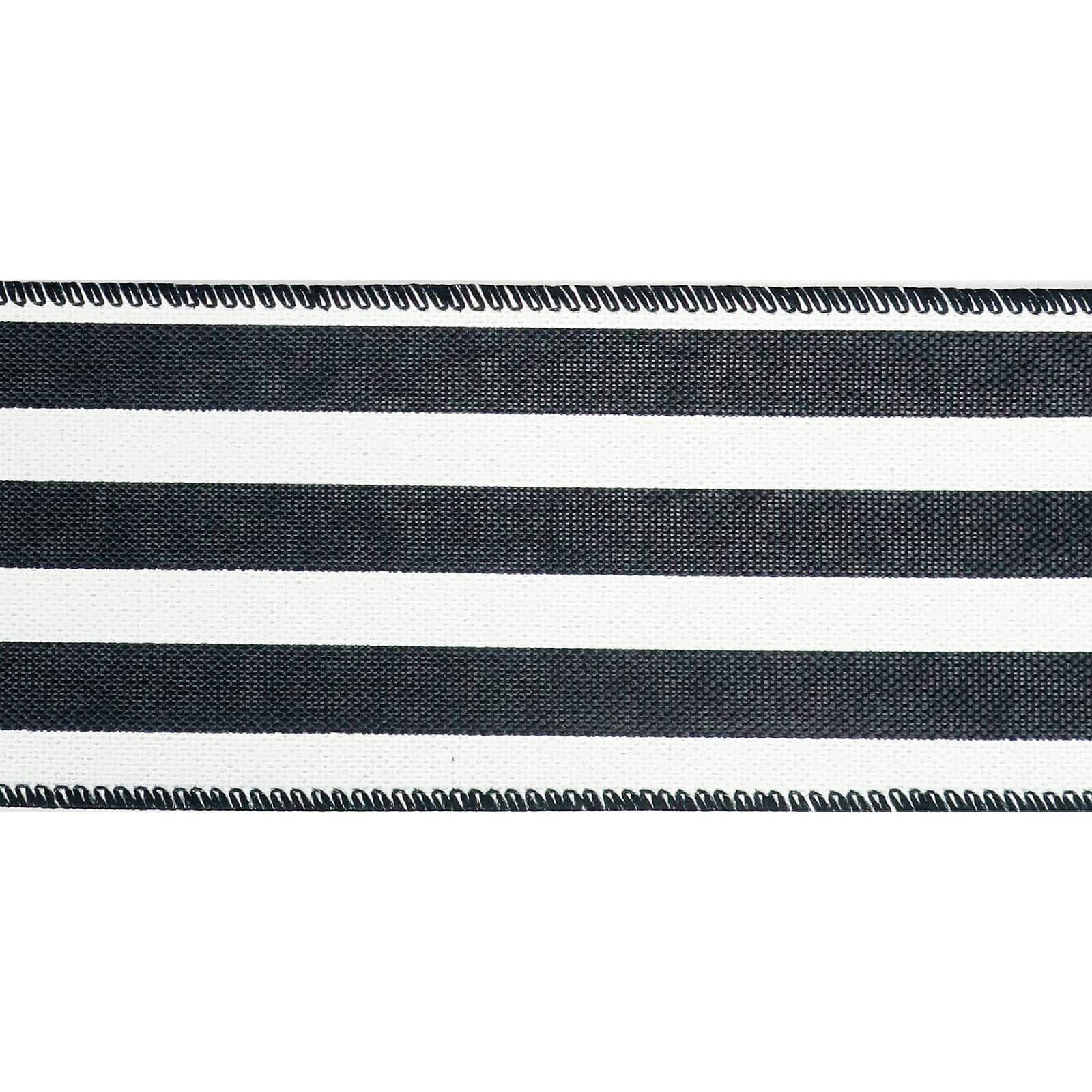 4 Faux Linen Wired Black & White Stripe Ribbon by Celebrate It™