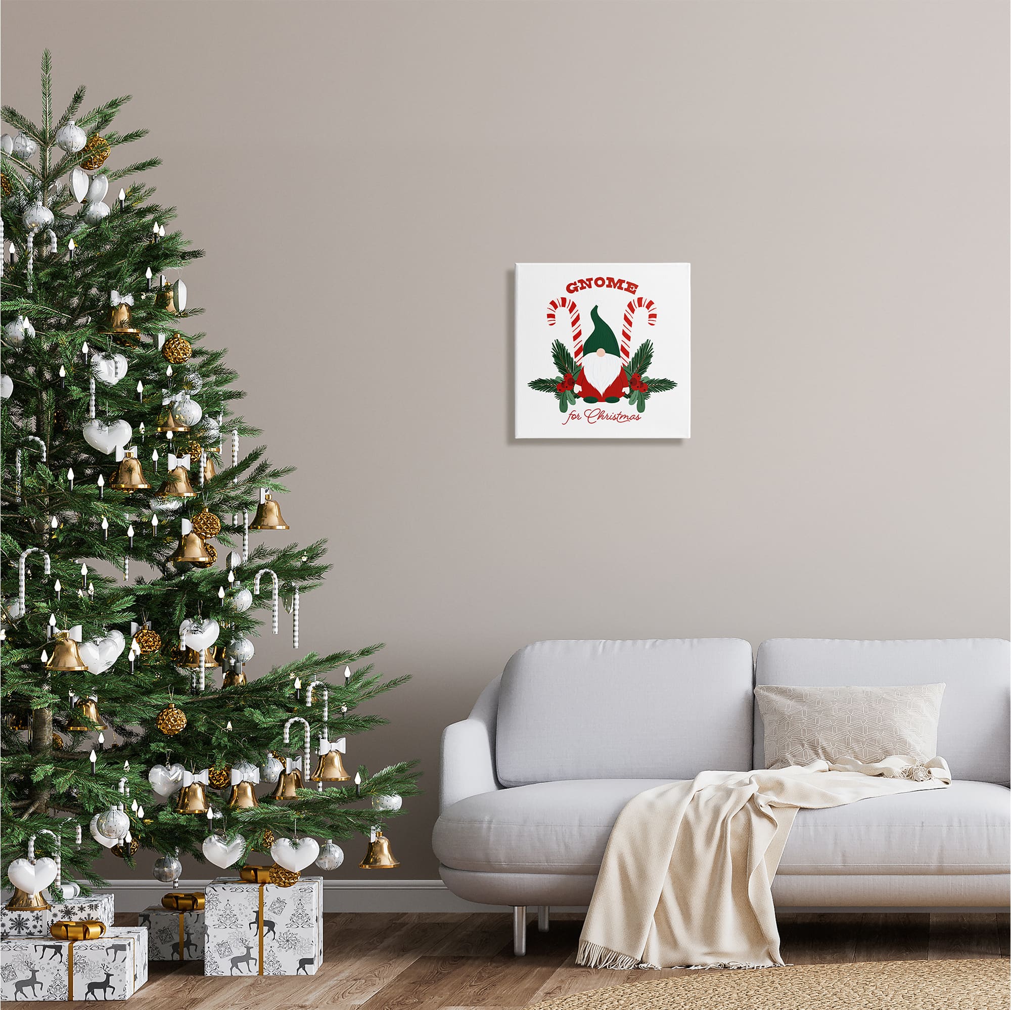 Stupell Industries Gnome For Christmas Candy Canes Canvas Wall Art