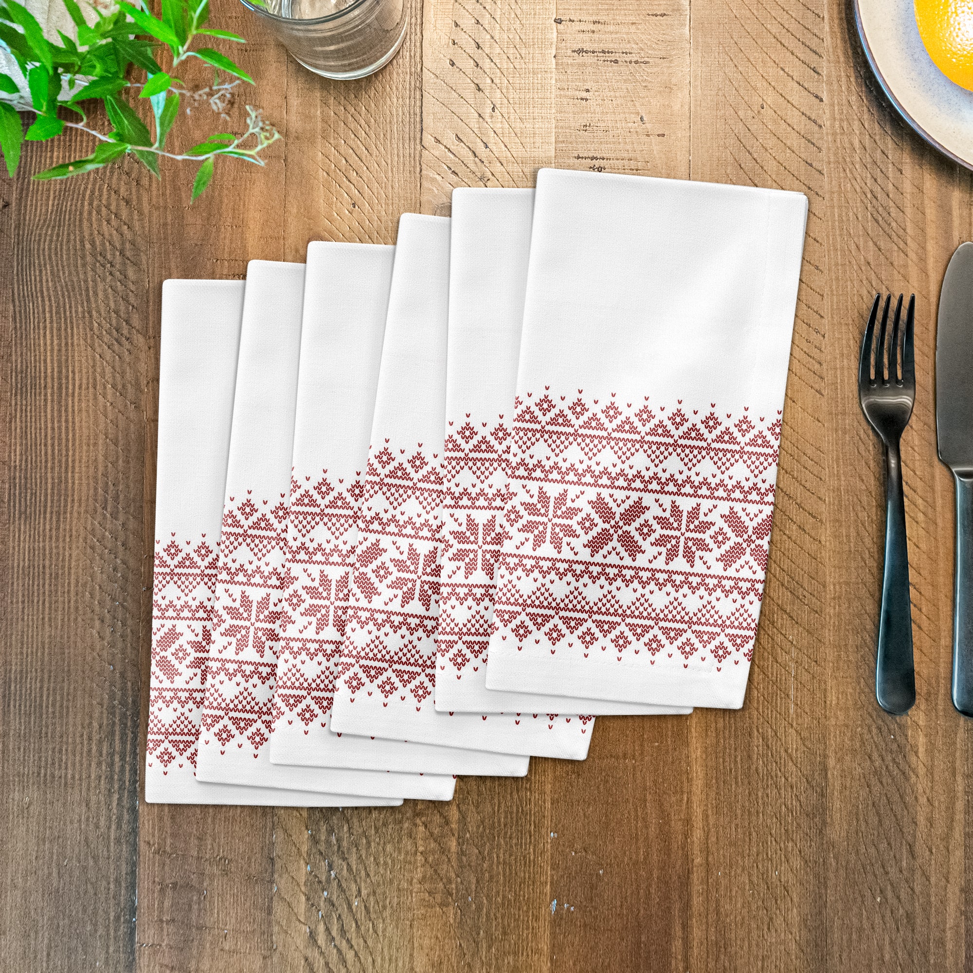 Knit Snowflakes 10x10 Cotton Twill Napkin