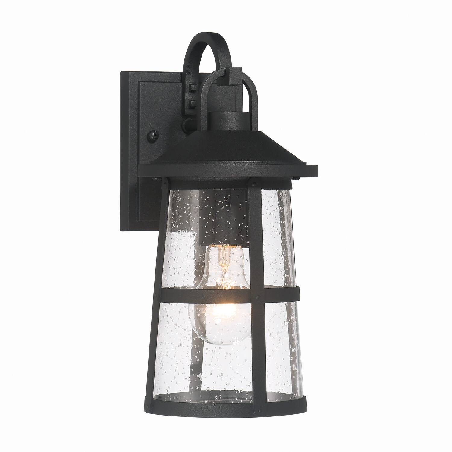 Hello Honey&#xAE; Nantucket Matte Black Coastal Metal &#x26; Glass Wall Mounted Outdoor Lantern Light