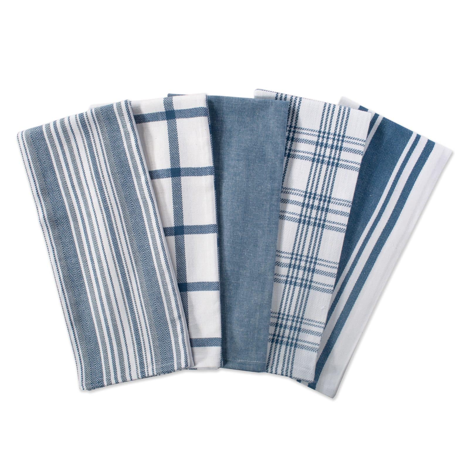 Set of 5 Assorted Stonewash Blue & White Everyday Dish Towel, 28