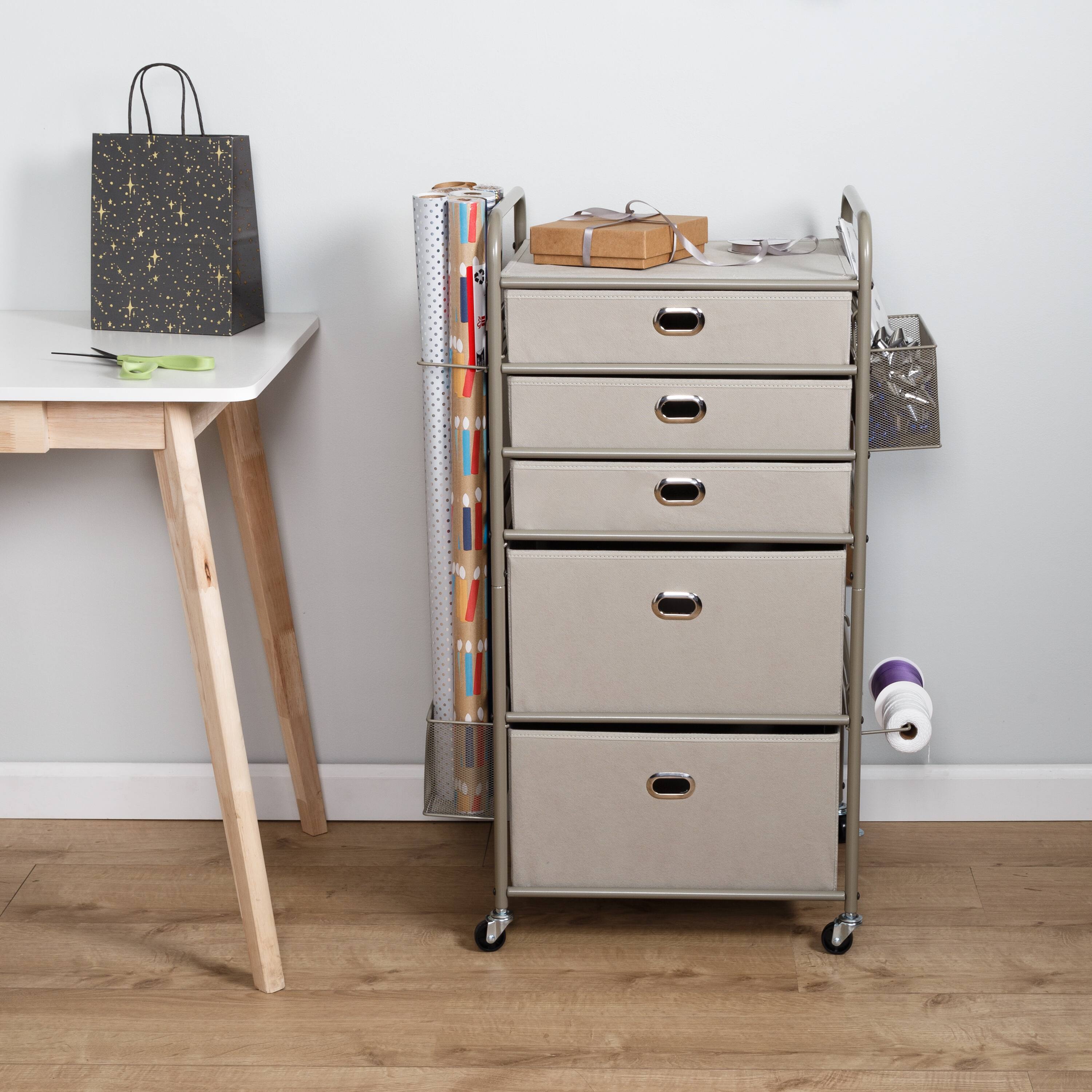 Honey Can Do Taupe Wrapping Paper Storage Cart with Wheels