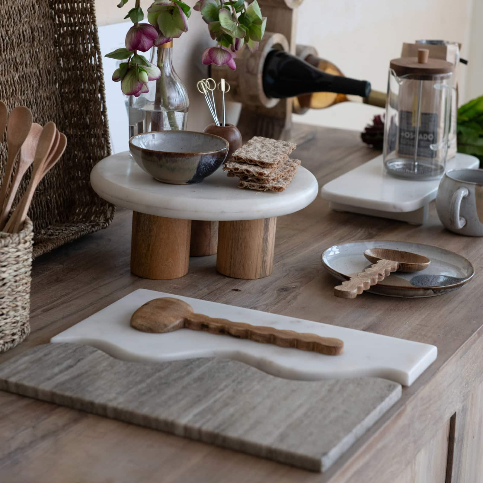 Hello Honey&#xAE; 15&#x22; Beige &#x26; White Marble Wave Dual Cheese &#x26; Cutting Board