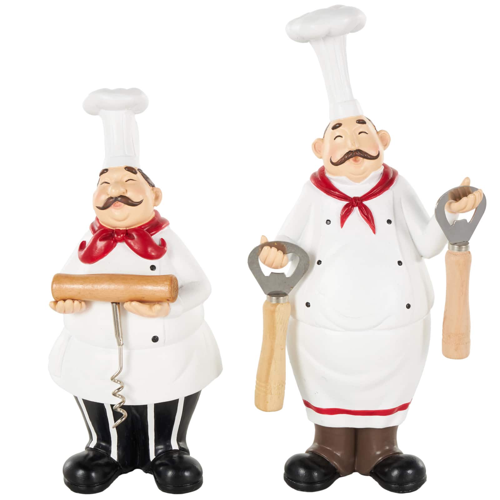 White Chef Kitchen Bottle Opener Holder Sculpture Set with Beer & Wine Bottle Accessories