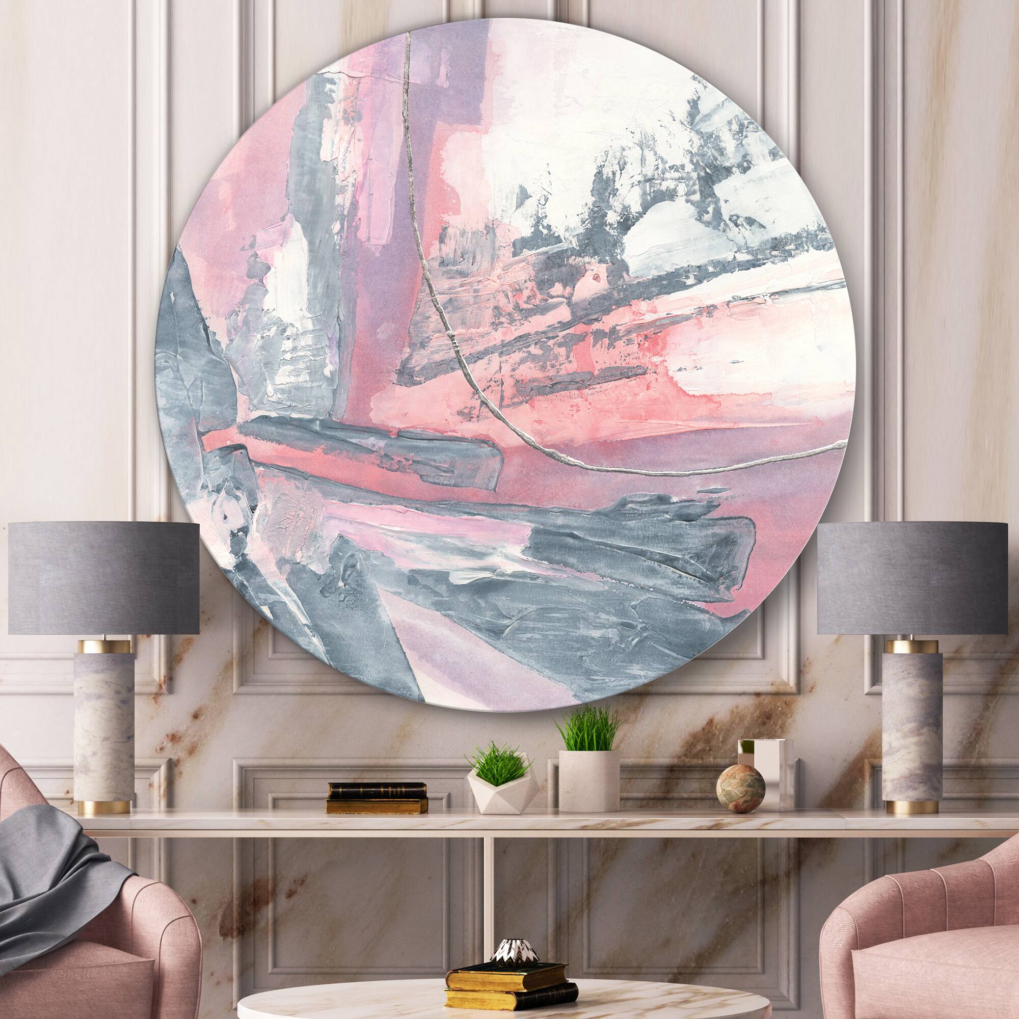 Designart - Durty Shabby Pink Blush I - Shabby Chic Metal Circle Wall Art