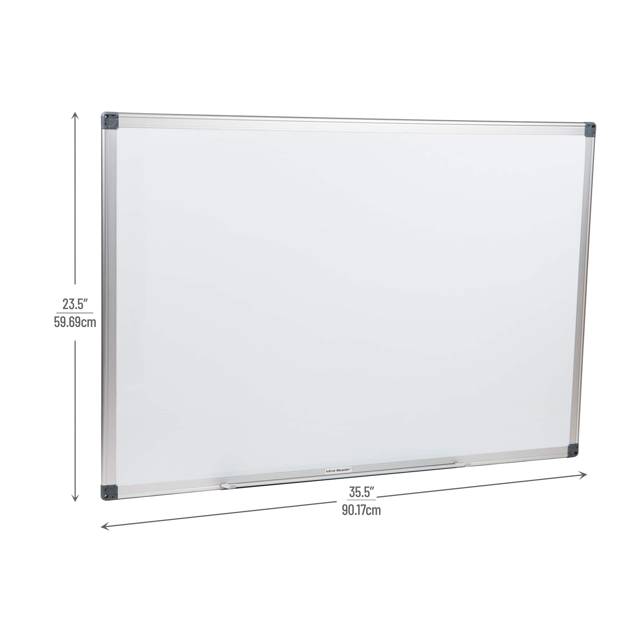 Mind Reader Dry Erase Magnetic White Board, Wall Mount with Eraser Marker Shelf, White