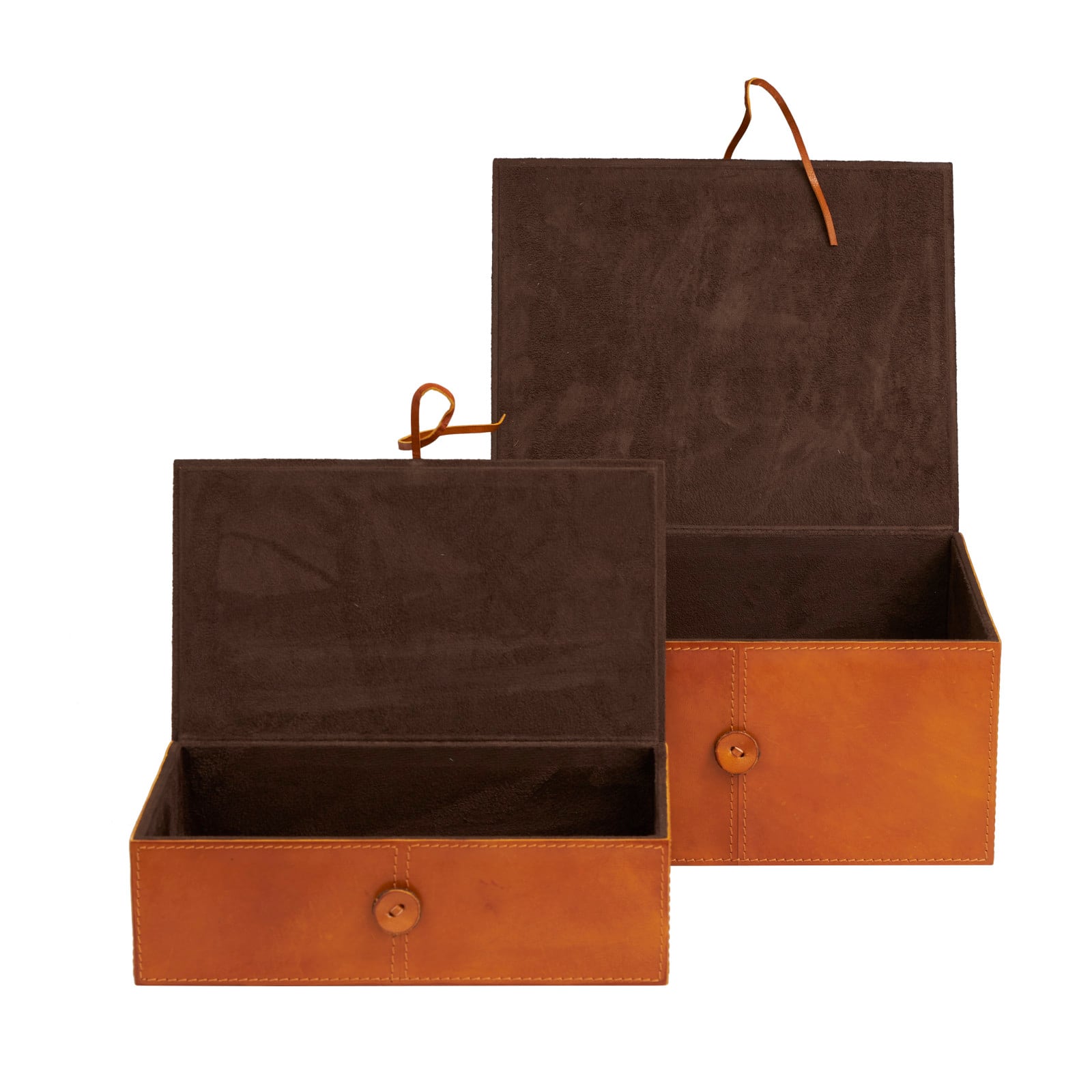 Leather Storage Box with Leather Loop Closure Set