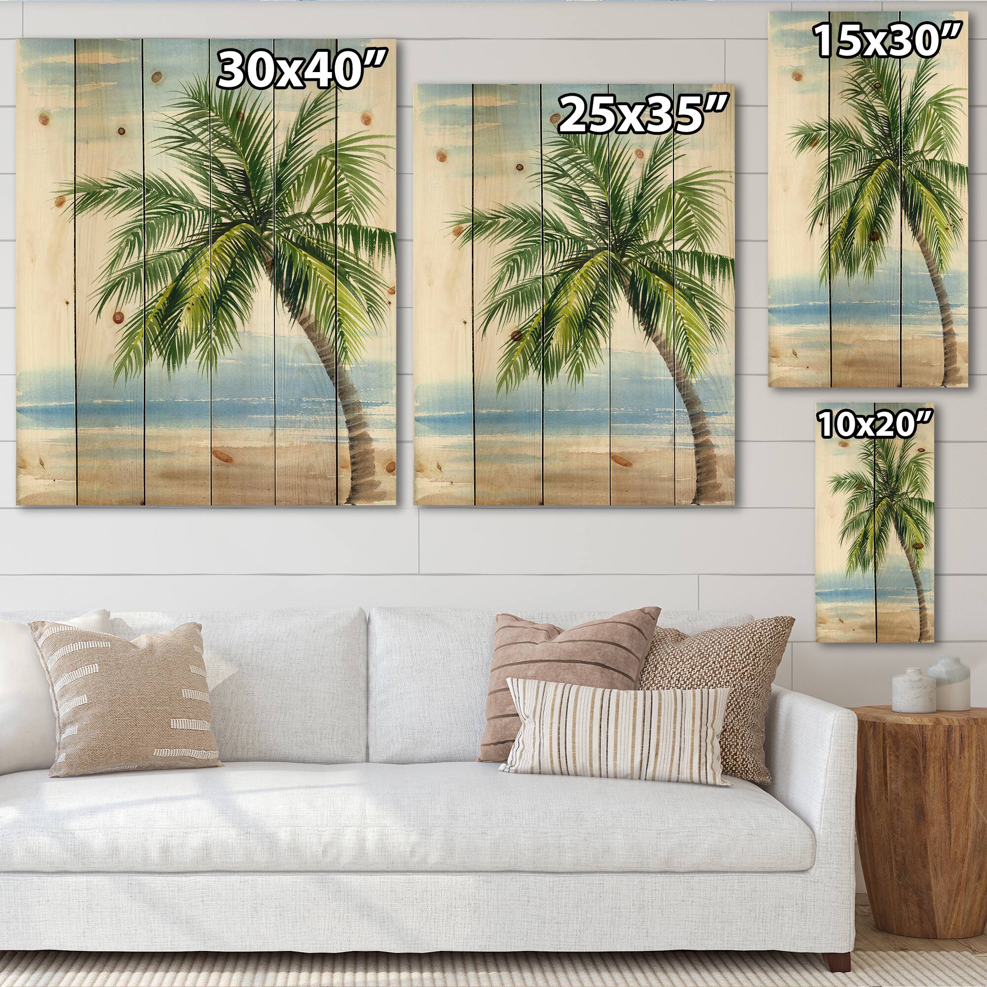 Designart - Palm Tree At The Beach Resort - Nautical &#x26; Coastal Print on Natural Pine Wood