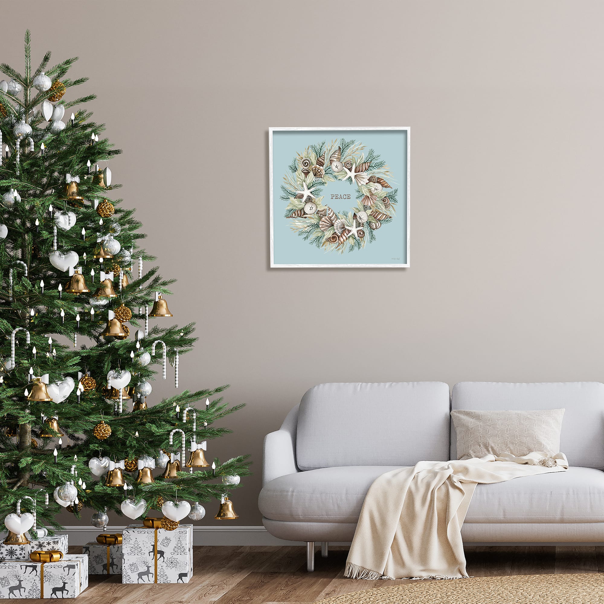 Stupell Industries Coastal Holiday Peace Wreath Framed Giclee Art
