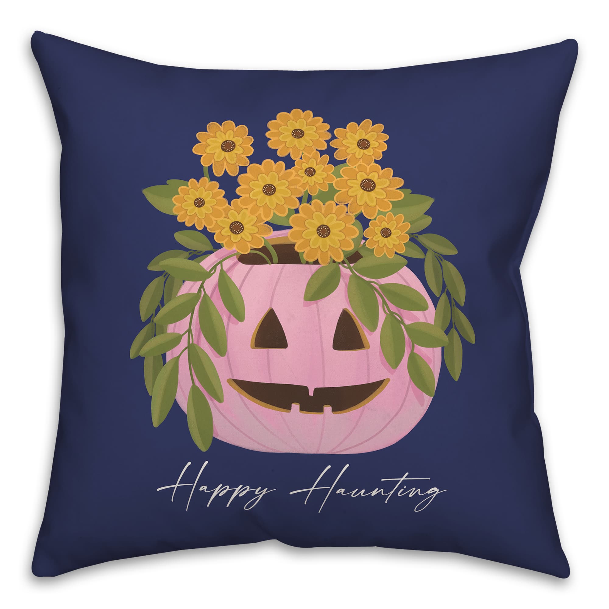 Floral Jack-O-Lantern Throw Pillow