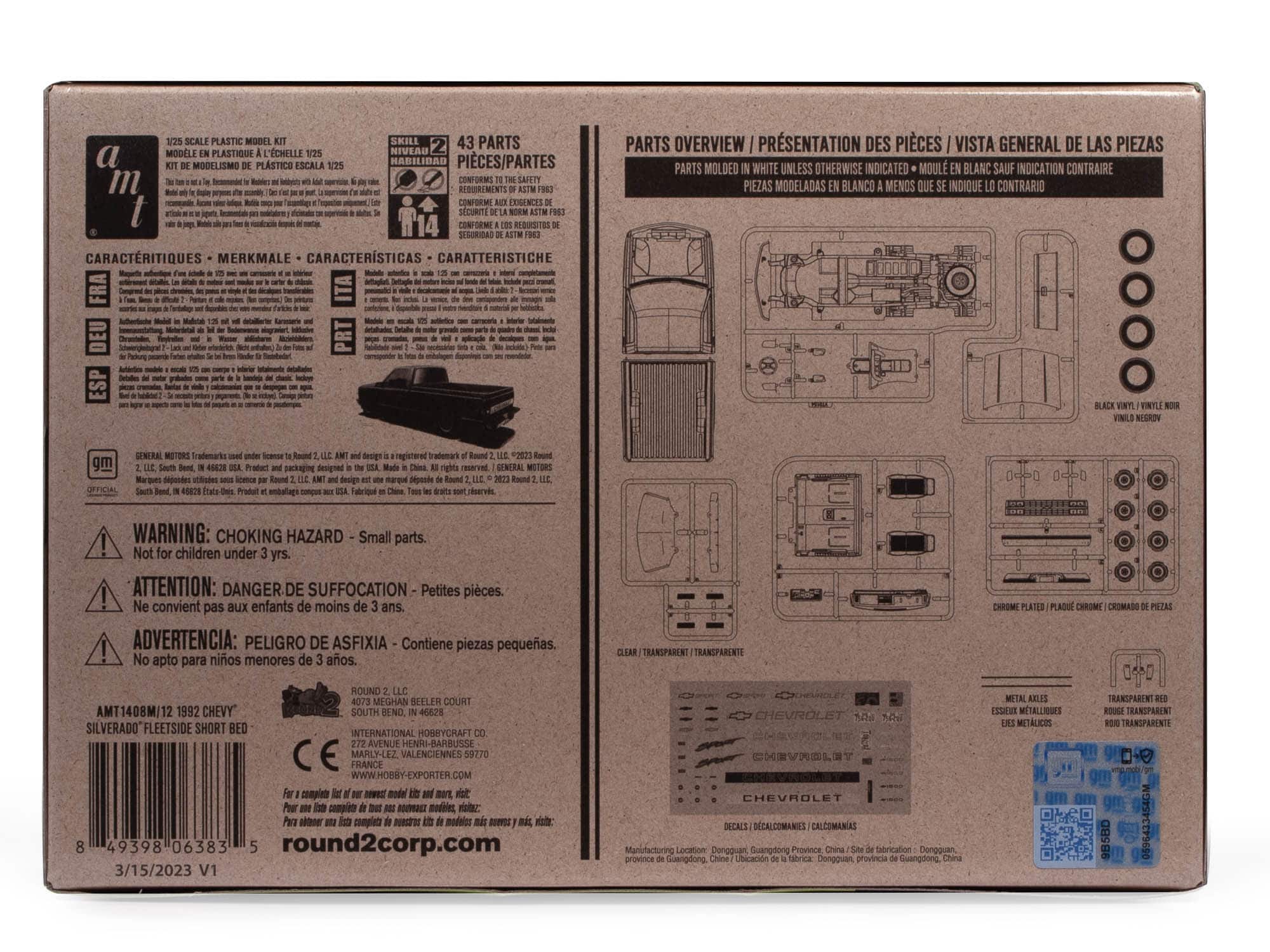 AMT® 1992 Chevy Silverado Fleetside Short Bed Pickup Easy Build 1:25 Scale Model Kit