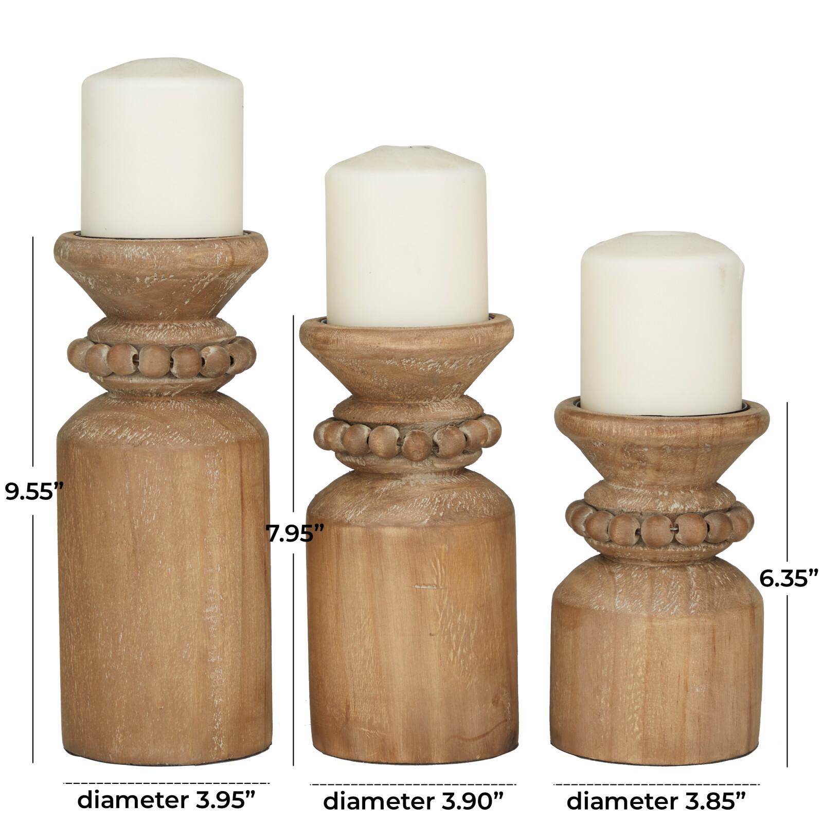 Brown Wood Traditional Candle Holder Set