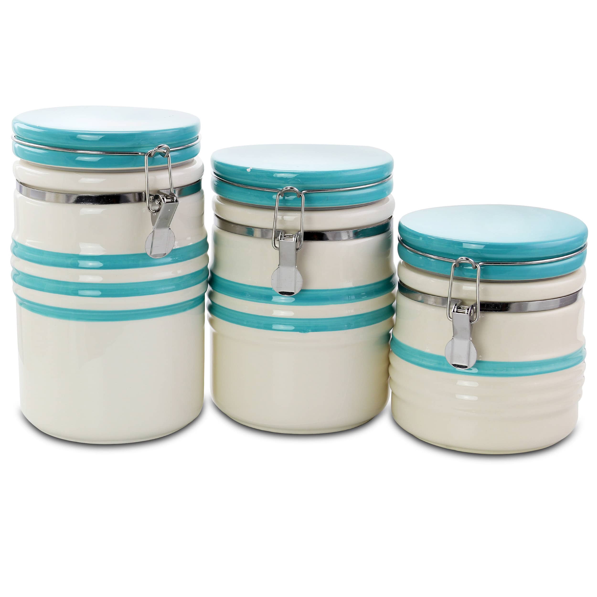 Gibson General Store Hollydale 3 Piece Canister Set in White & Teal Band