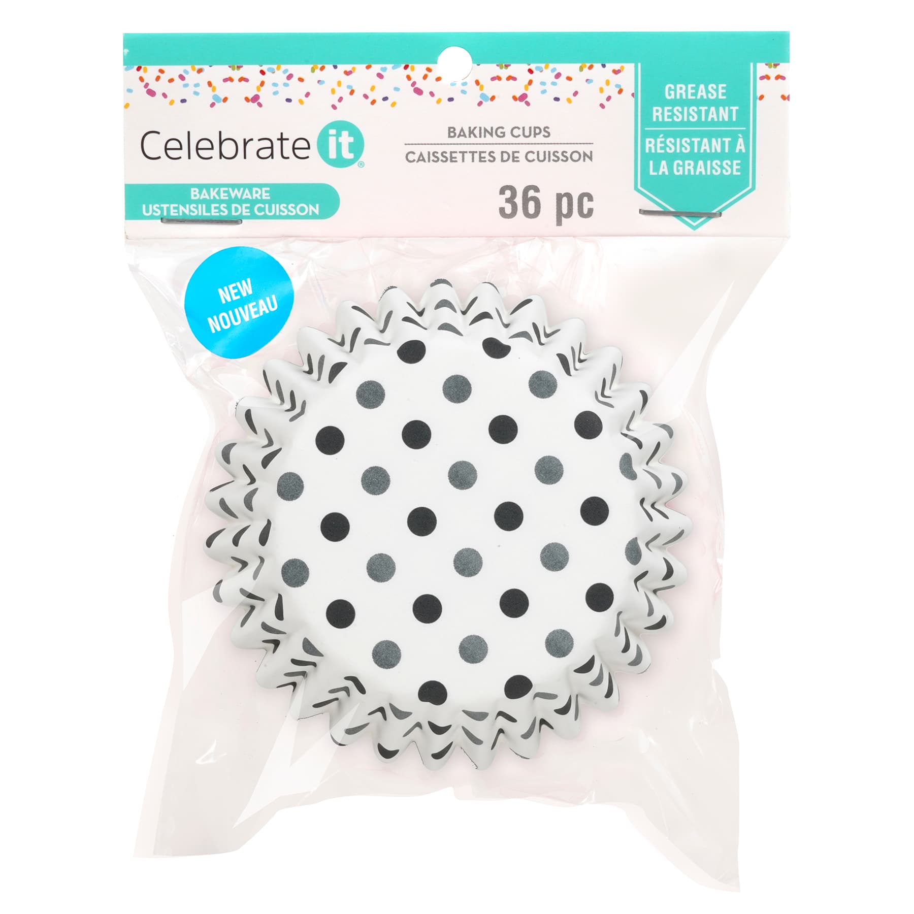 12 Packs: 36 ct. (432 total) Black & Gray Polka Dot Grease Resistant Baking Cups by Celebrate It®