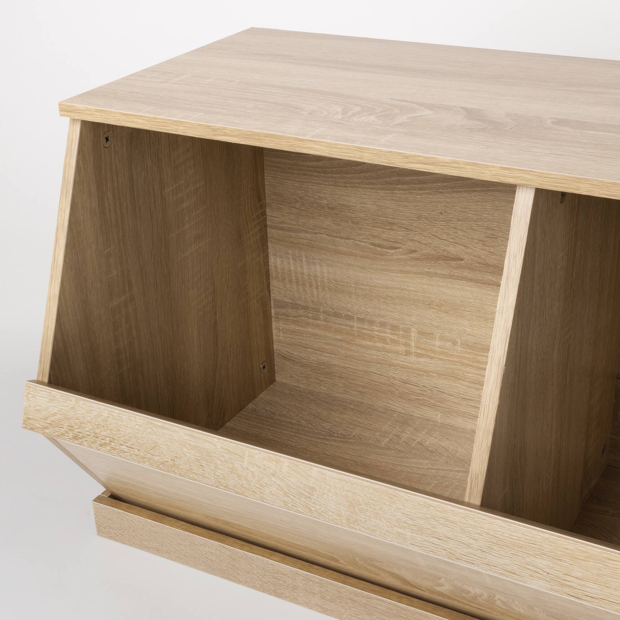32&#x22; Oak Shoe Rack Bench Storage Unit