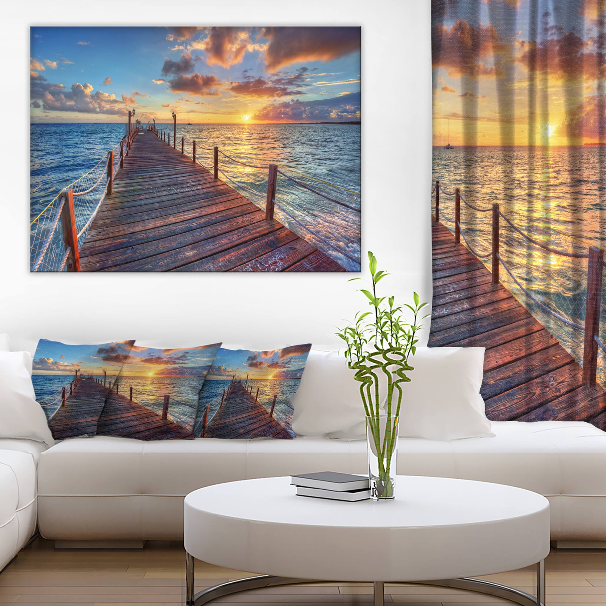 Designart - Beautiful Sunset over Sea Pier - Modern Canvas Art Print
