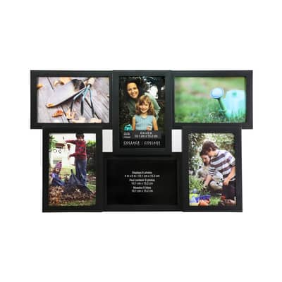 Malden International Linear Wood Distressed 7-Opening Collage Frame, Holds  4x6 Pictures, Gray
