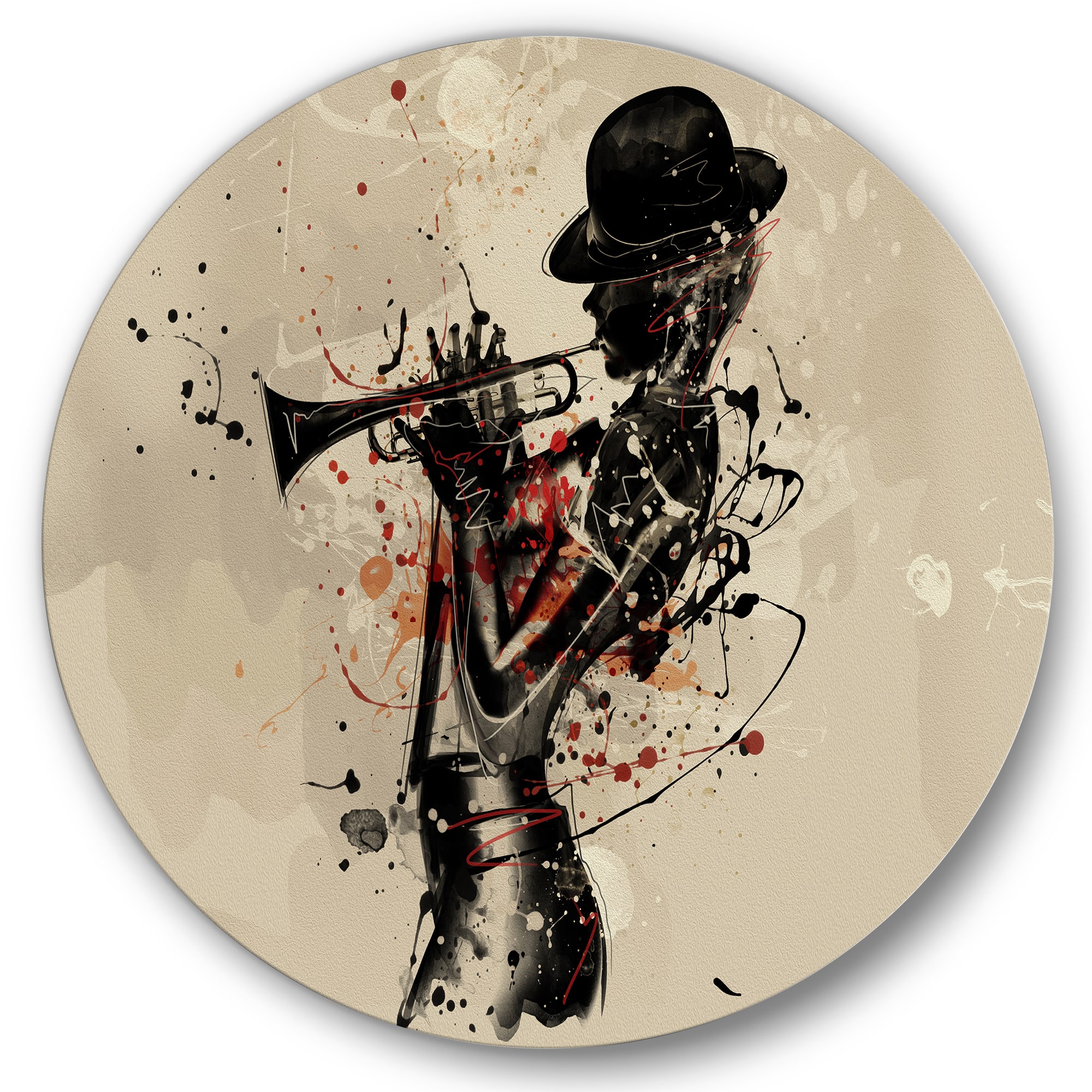 Designart - Woman Playing Jazz Trumpet - Modern Metal Circle Wall Art