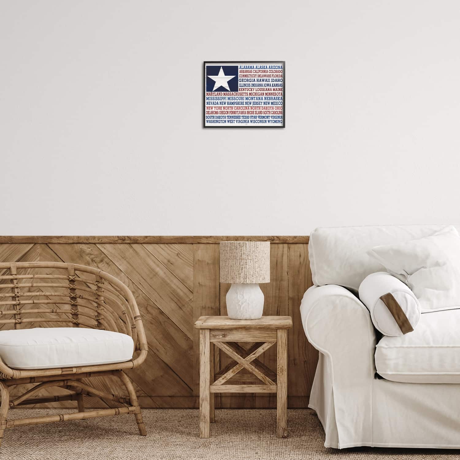 Stupell Industries U.S.A. Star Patriot Flag Listed State Typography Sign Framed Giclee Art