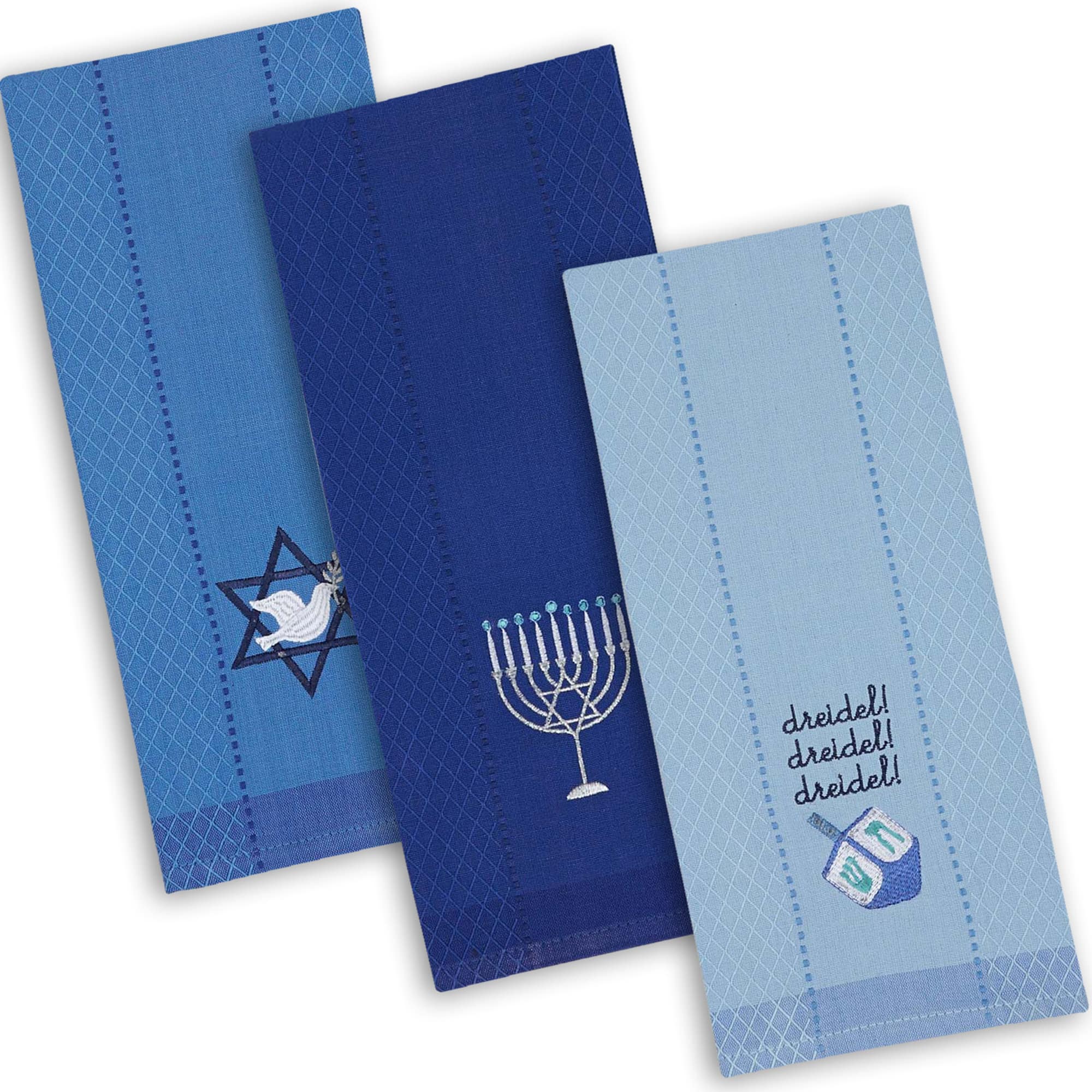 DII&#xAE; Assorted Blue Hanukkah Embroidered Dishtowels Set