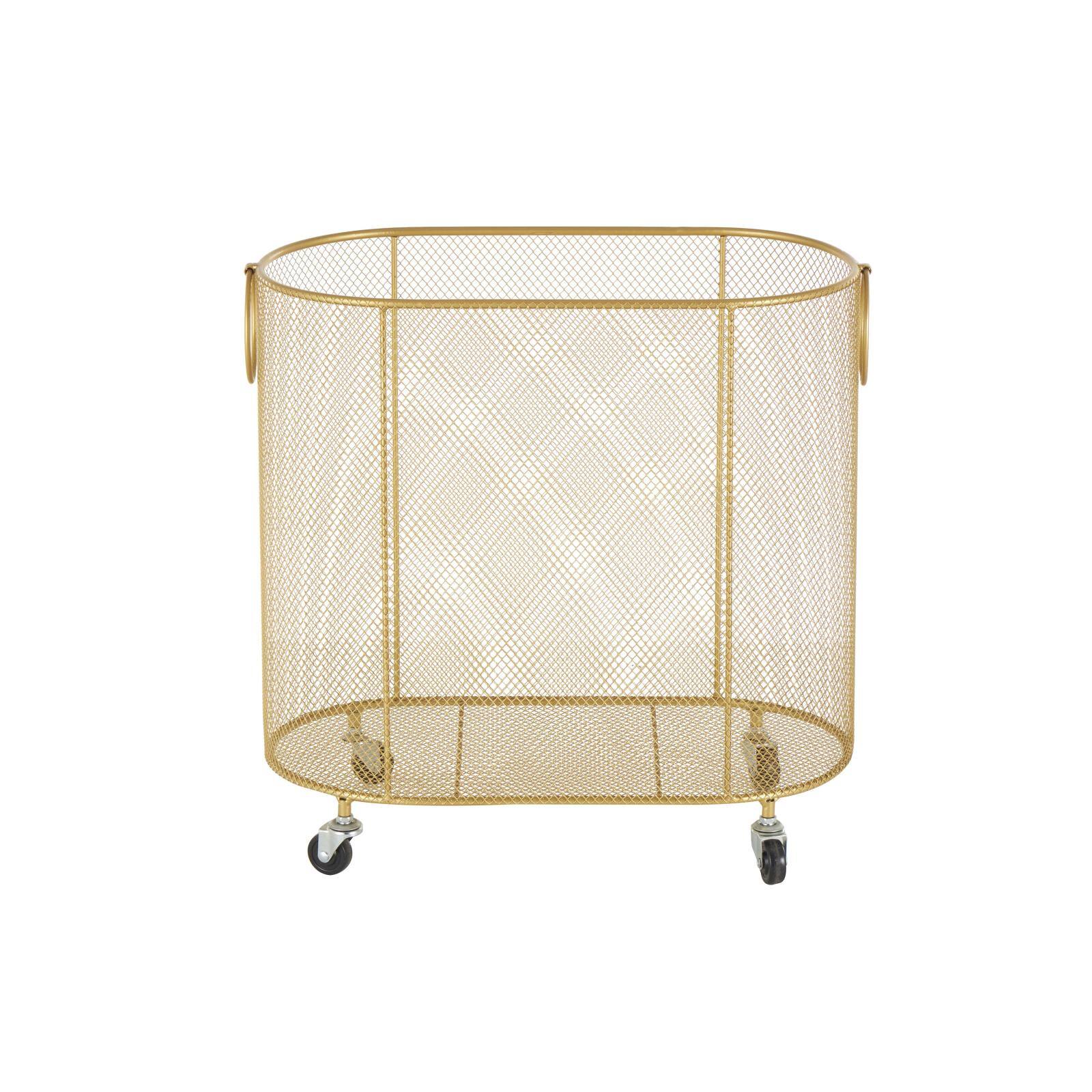 21&#x22; Metal Oval Mesh Wire Rolling Laundry Storage Cart with Ring Handles