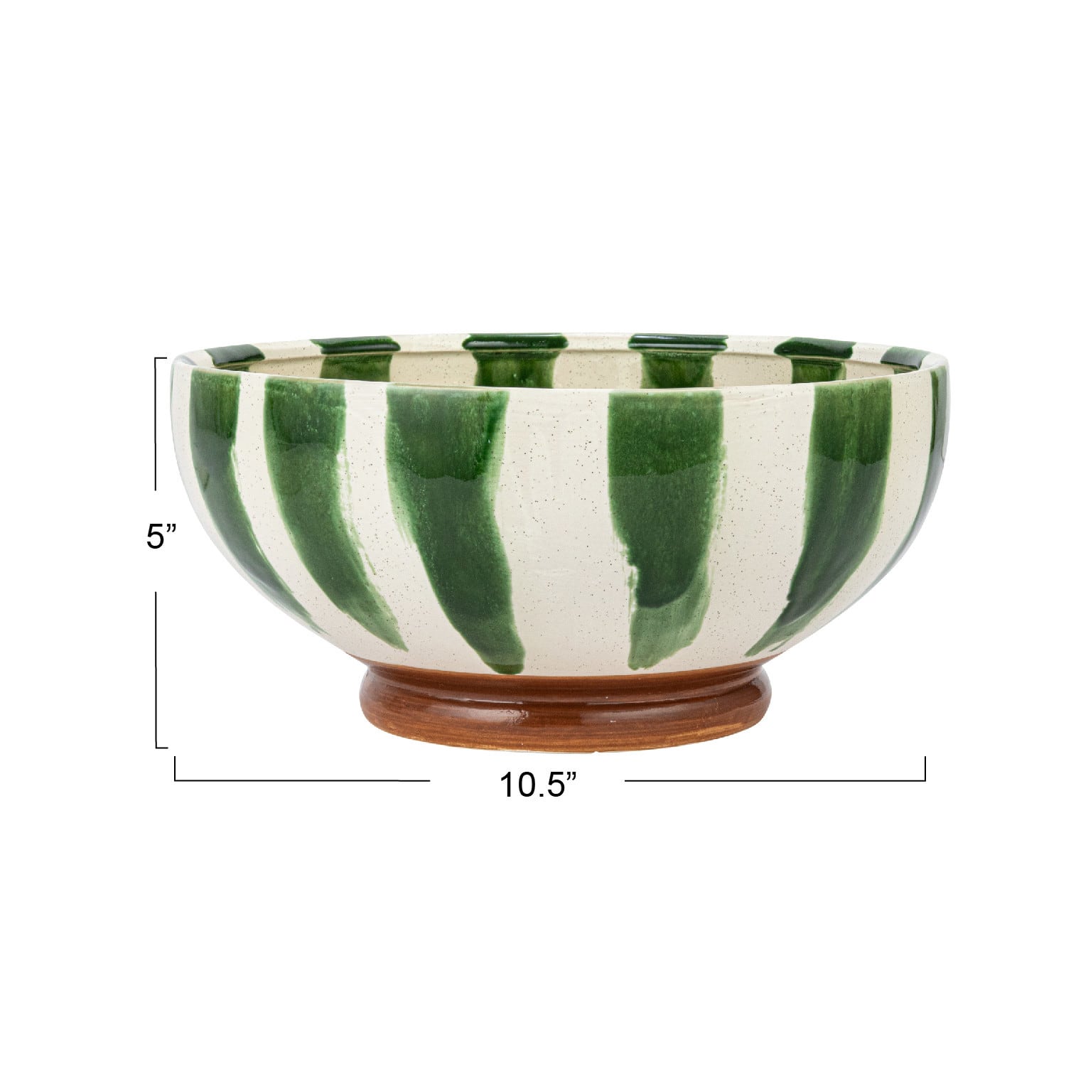 10.5&#x22; Round Hand-Painted Stoneware Footed Bowl with Stripes &#x26; Reactive Glaze