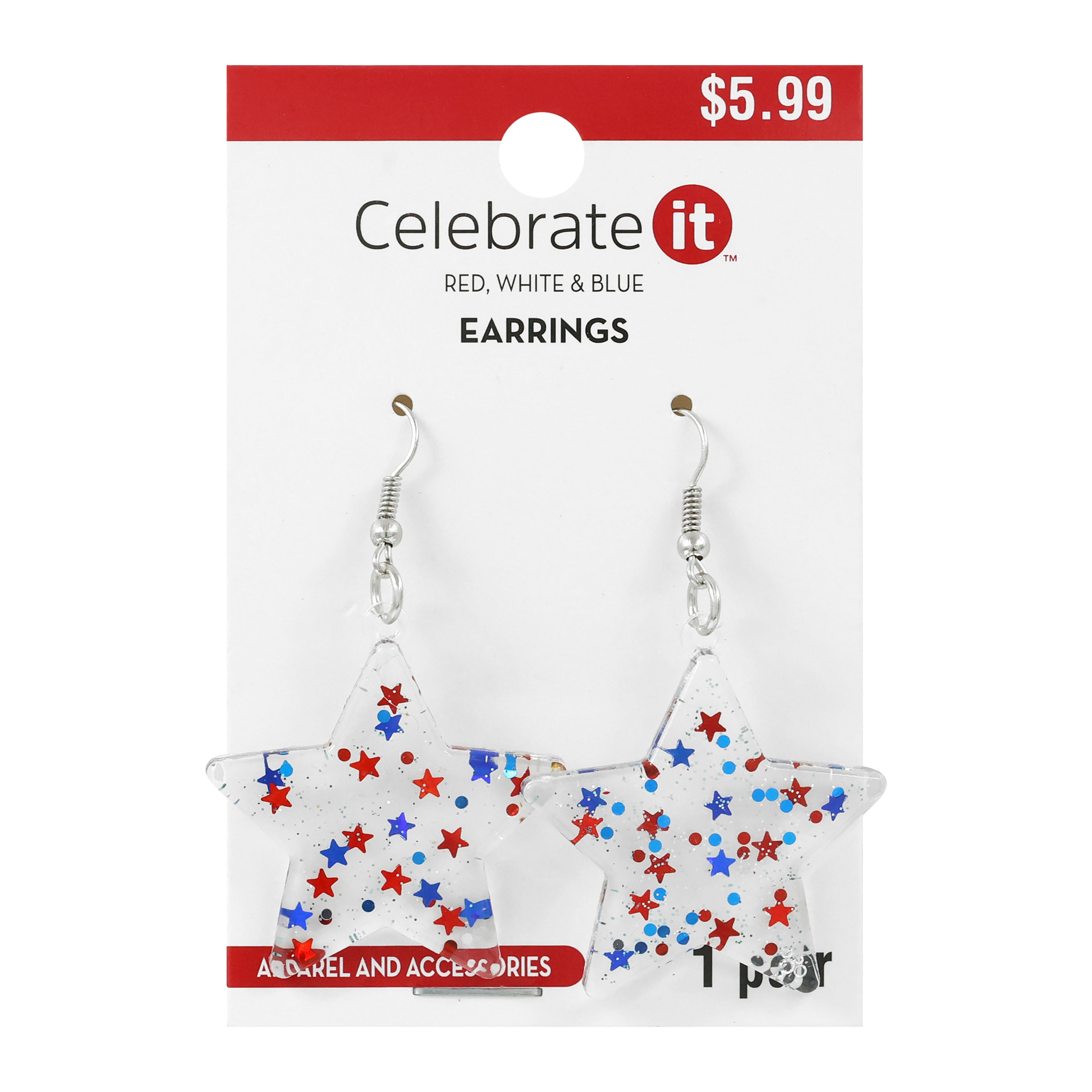 Red, White &#x26; Blue Dangling Star Earrings by Celebrate It&#x2122;