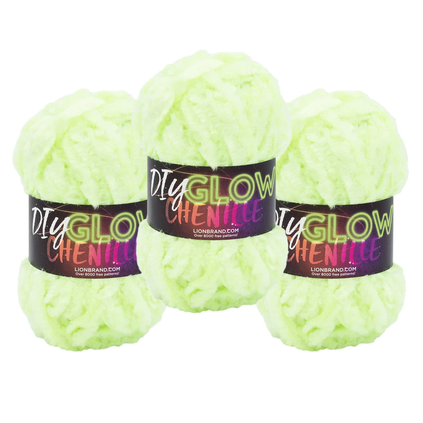 Lion Brand Yarn DIY Glow Chenille, Bulky Yarn, Glow Worm, 3 Pack