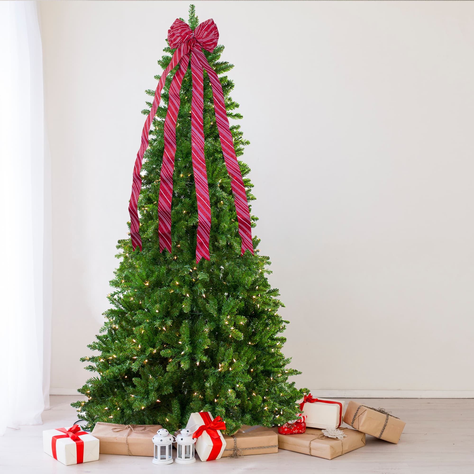 48&#x22; x 10&#x22; Red and White Striped 16 Loop Christmas Bow Decoration