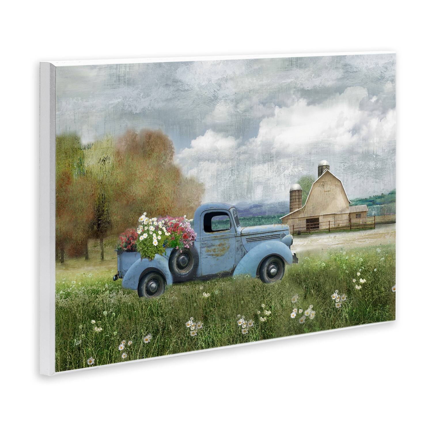 Stupell Industries Vintage Blue Truck in Meadow Wall Plaque Art