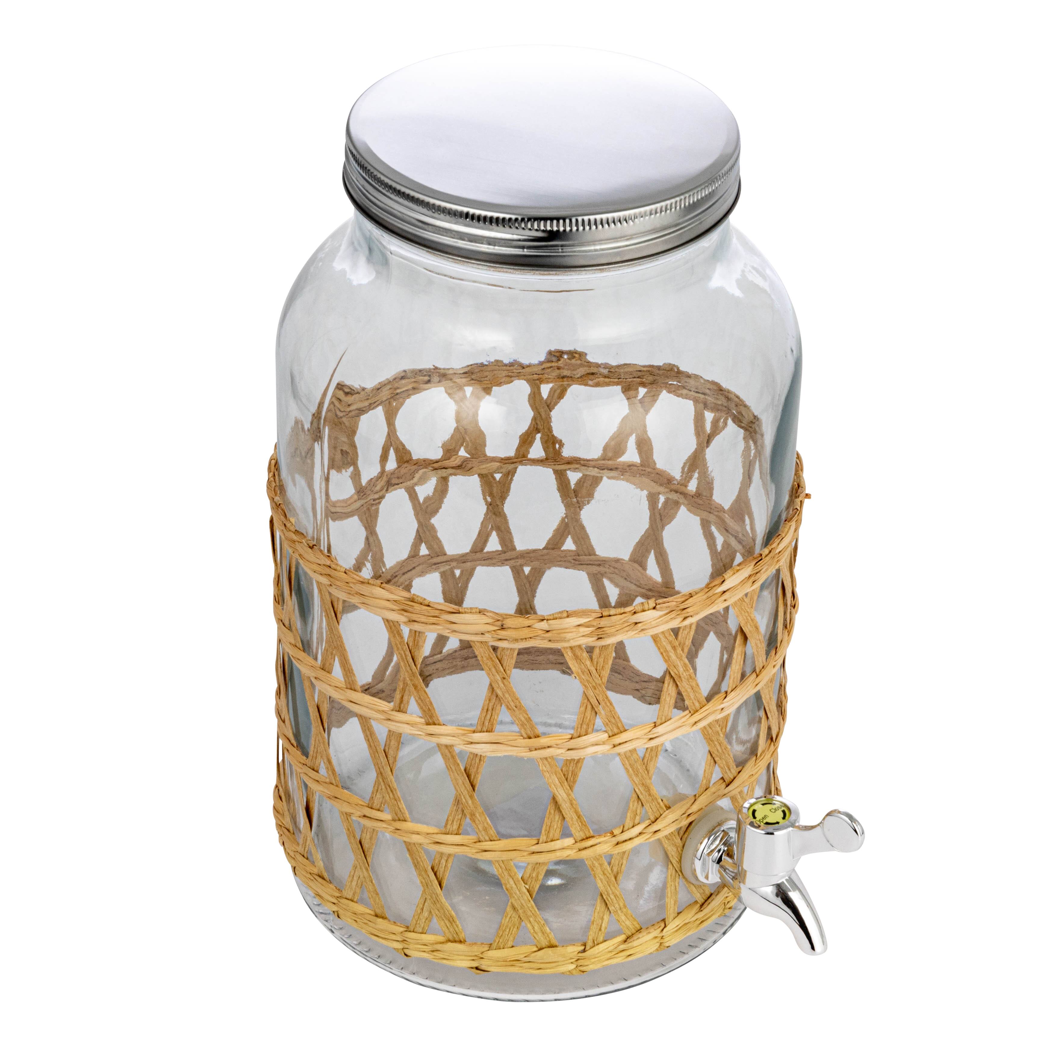 Hello Honey® 5.5qt. Glass Beverage Dispenser with Natural Woven Seagrass Sleeve