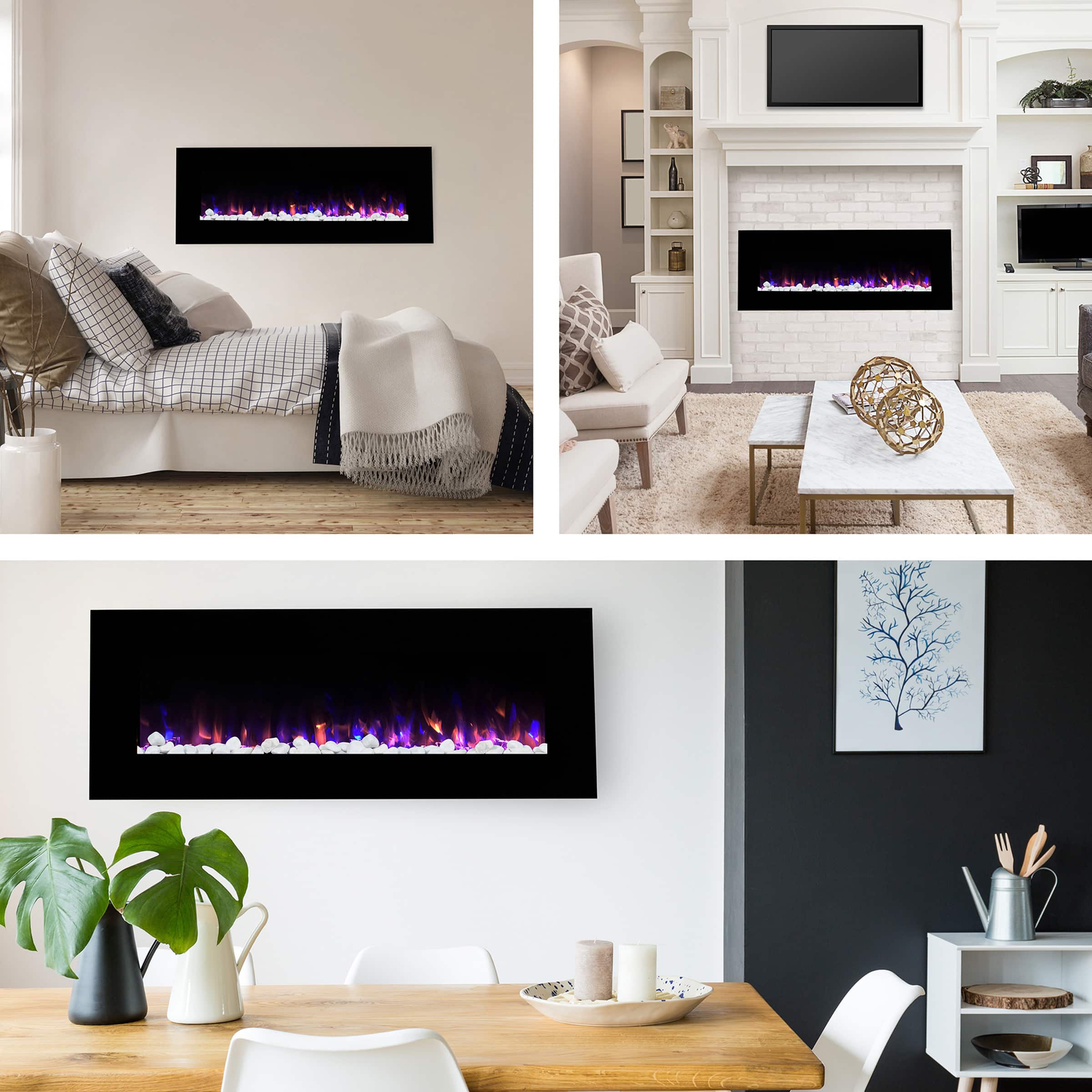 Hastings Home 54&#x22; Black LED Electric Wall Fireplace