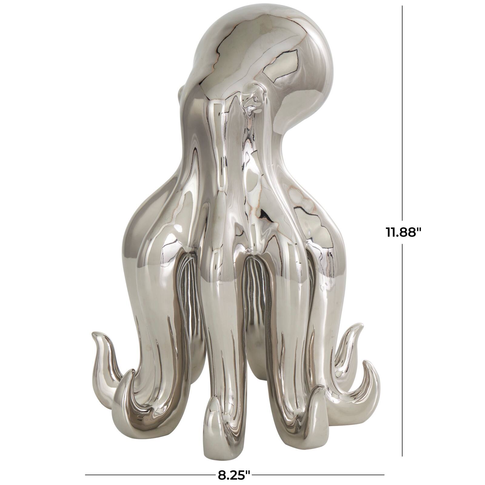 12&#x22; Silver Ceramic Octopus Sculpture