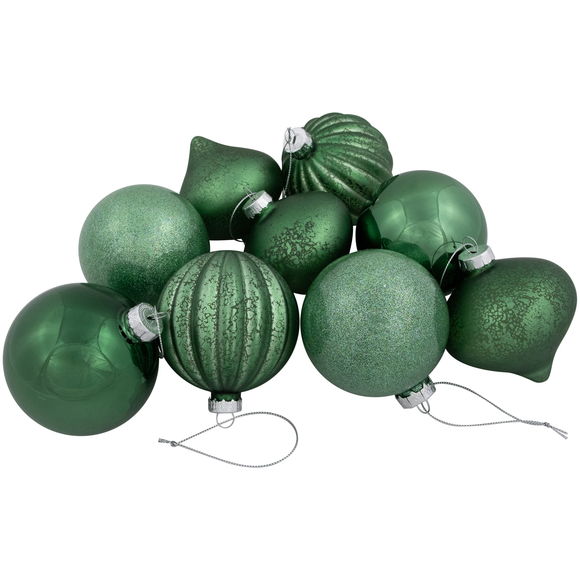 3-Finish Glass Christmas Ball and Onion Ornaments - 3&#x22; (80mm) - Forest Green - 9ct