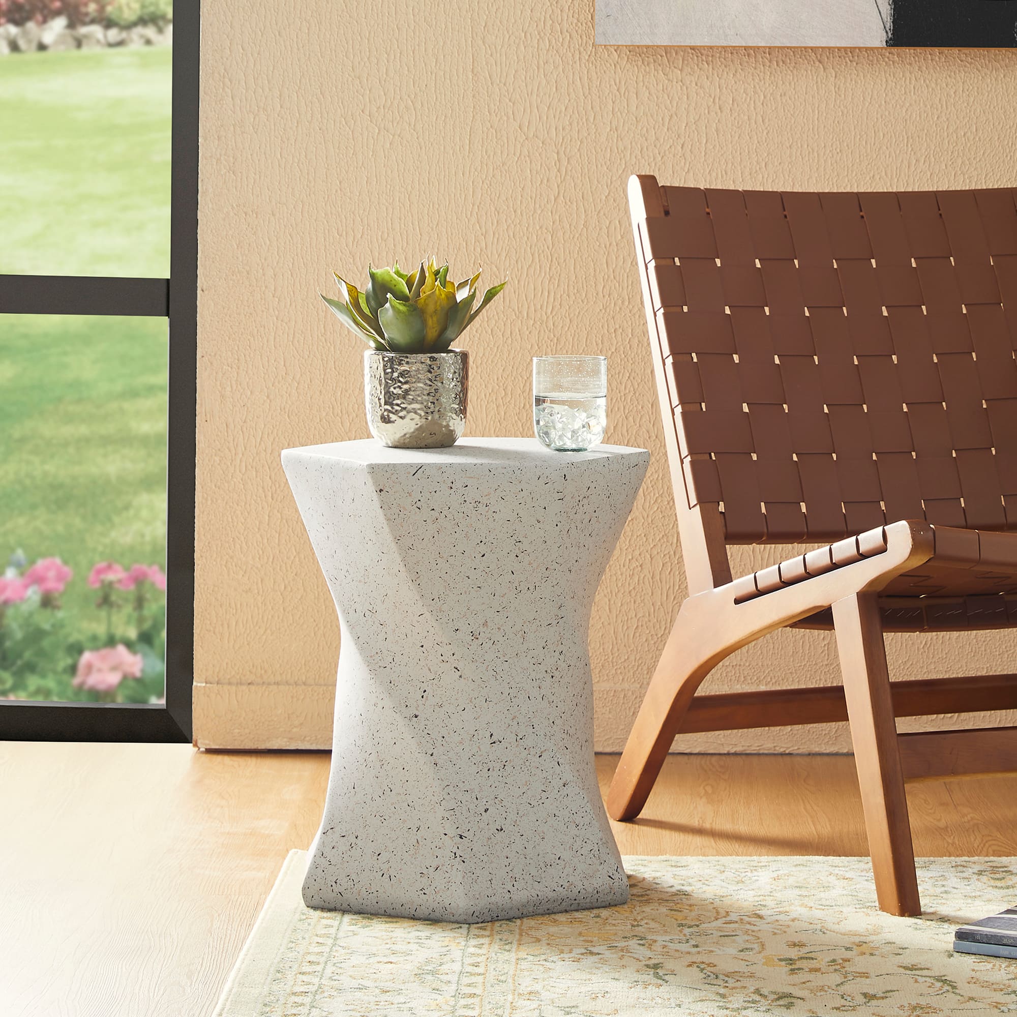 Glitzhome® 17.75" Multifunctional Twist-Style Faux Terrazzo Garden Stool