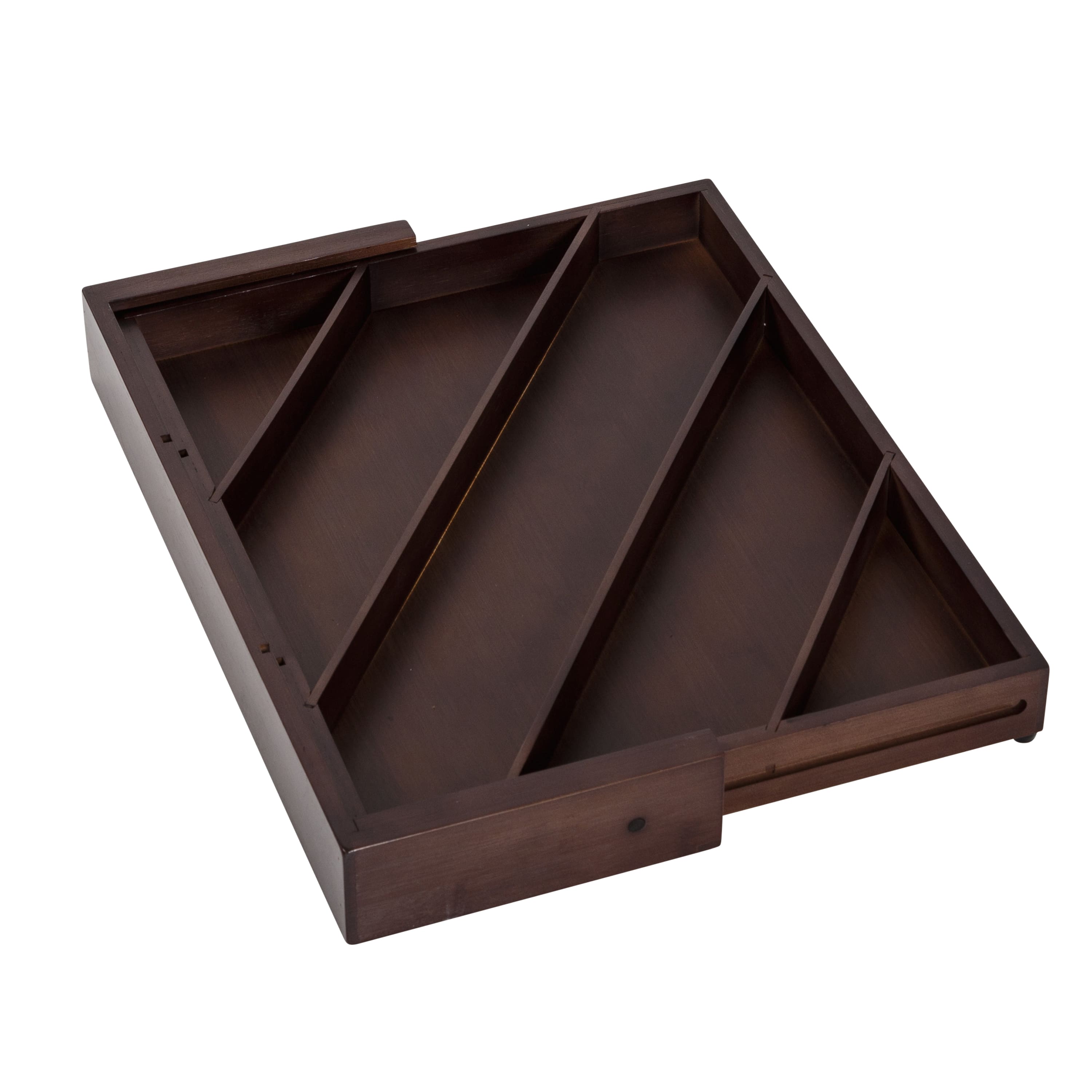17'' Walnut Expandable Diagonal Bamboo Drawer Organizer with Adjustable Dividers