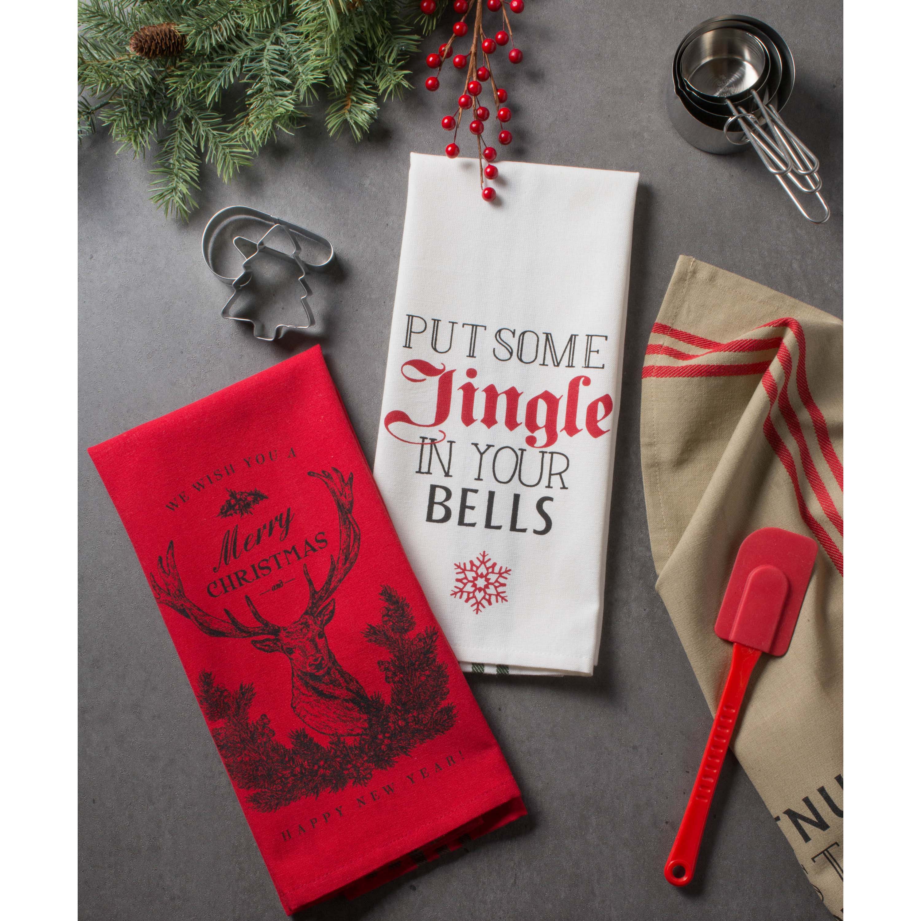 DII® Assorted Stag Christmas Print Dishtowel Set